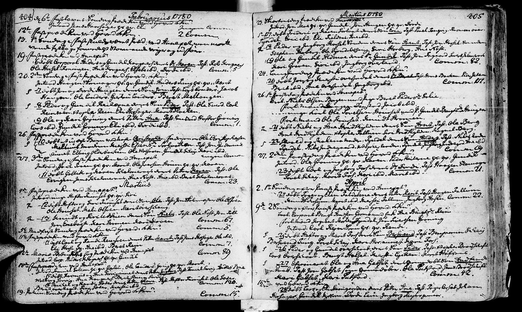 Ministerialprotokoller, klokkerbøker og fødselsregistre - Sør-Trøndelag, SAT/A-1456/646/L0605: Parish register (official) no. 646A03, 1751-1790, p. 404-405