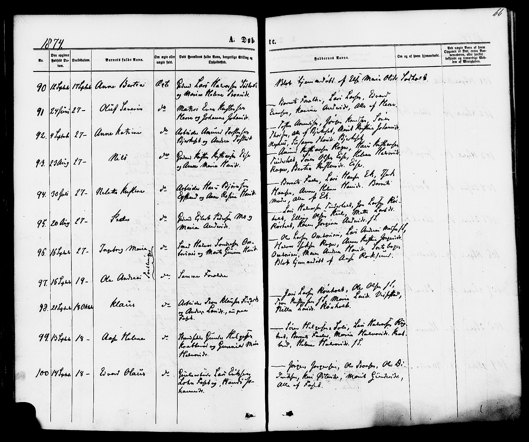 Bamble kirkebøker, AV/SAKO-A-253/F/Fa/L0006: Parish register (official) no. I 6, 1869-1877, p. 66