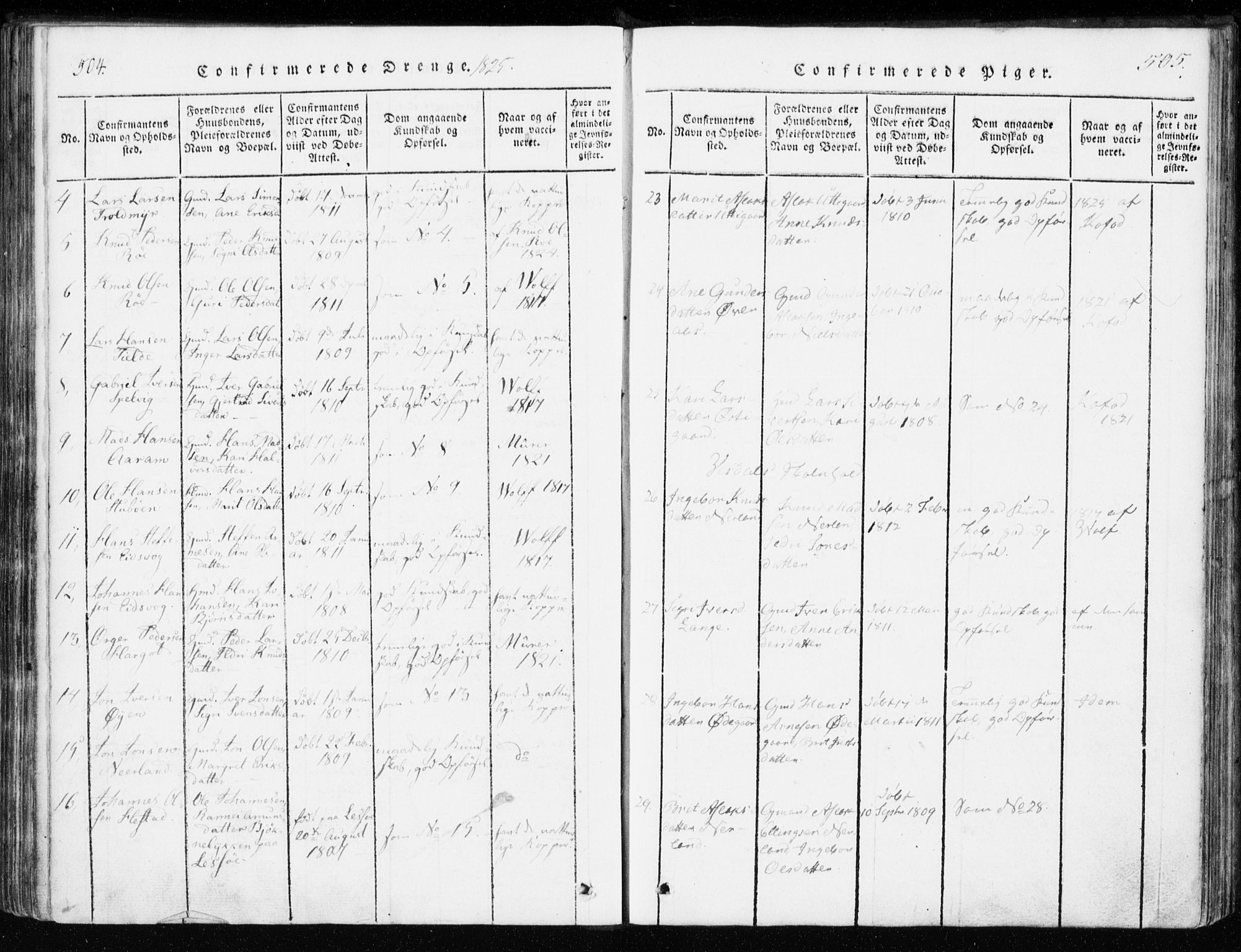 Ministerialprotokoller, klokkerbøker og fødselsregistre - Møre og Romsdal, AV/SAT-A-1454/551/L0623: Parish register (official) no. 551A03, 1818-1831, p. 504-505