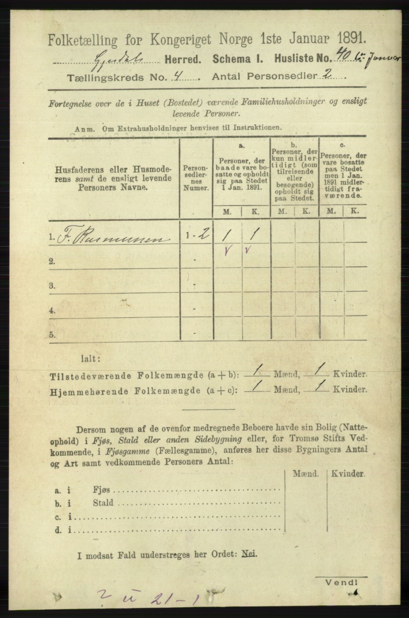 RA, 1891 census for 1122 Gjesdal, 1891, p. 1179