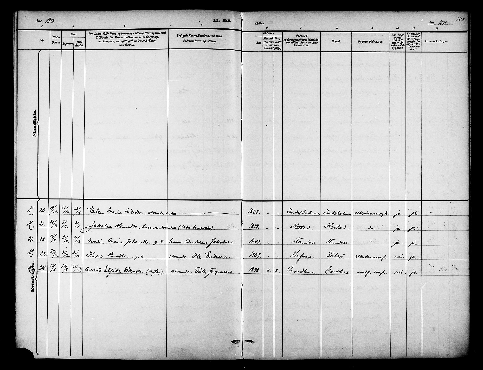 Ministerialprotokoller, klokkerbøker og fødselsregistre - Nordland, AV/SAT-A-1459/834/L0508: Parish register (official) no. 834A06, 1892-1901, p. 180