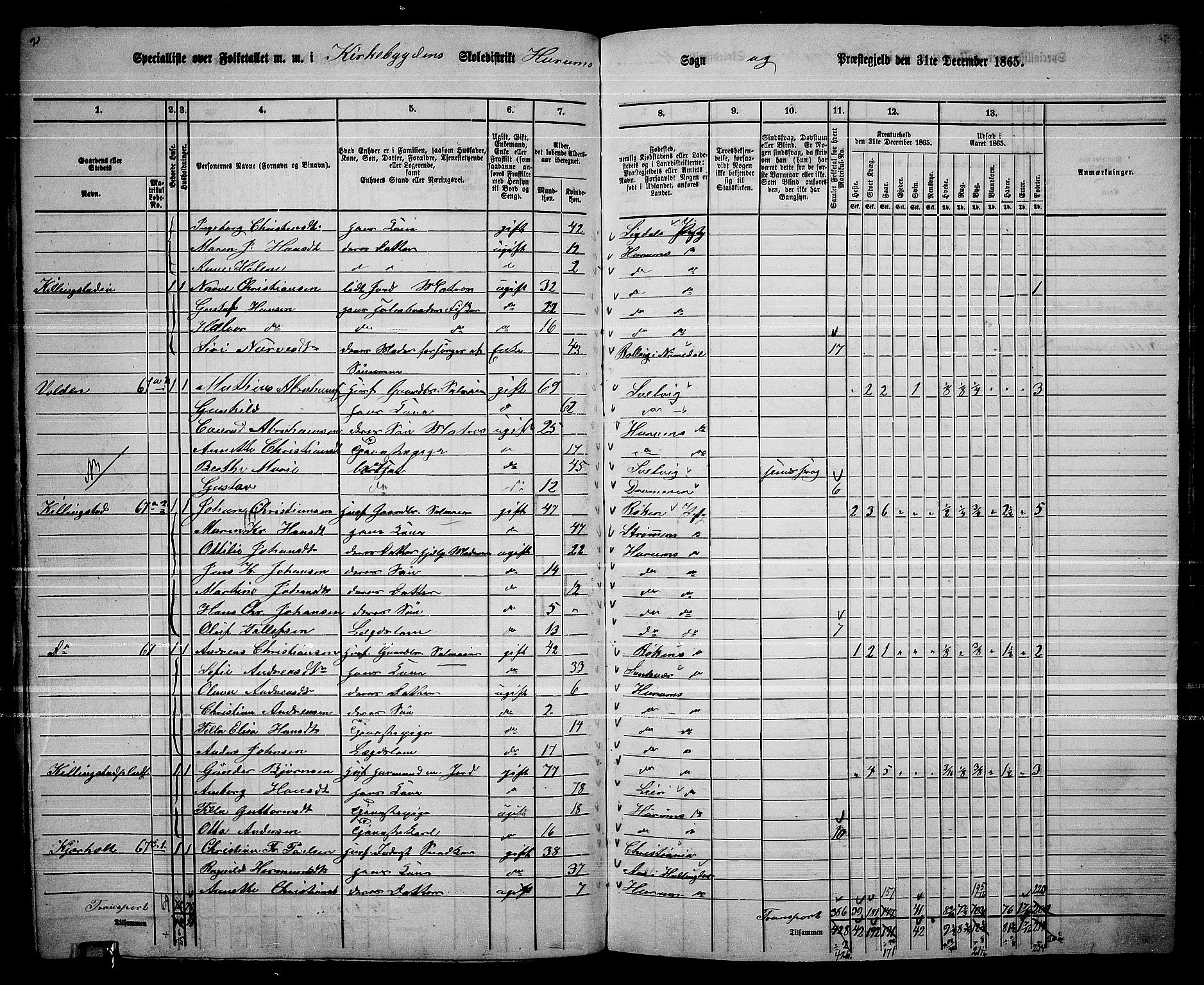 RA, 1865 census for Hurum, 1865, p. 20