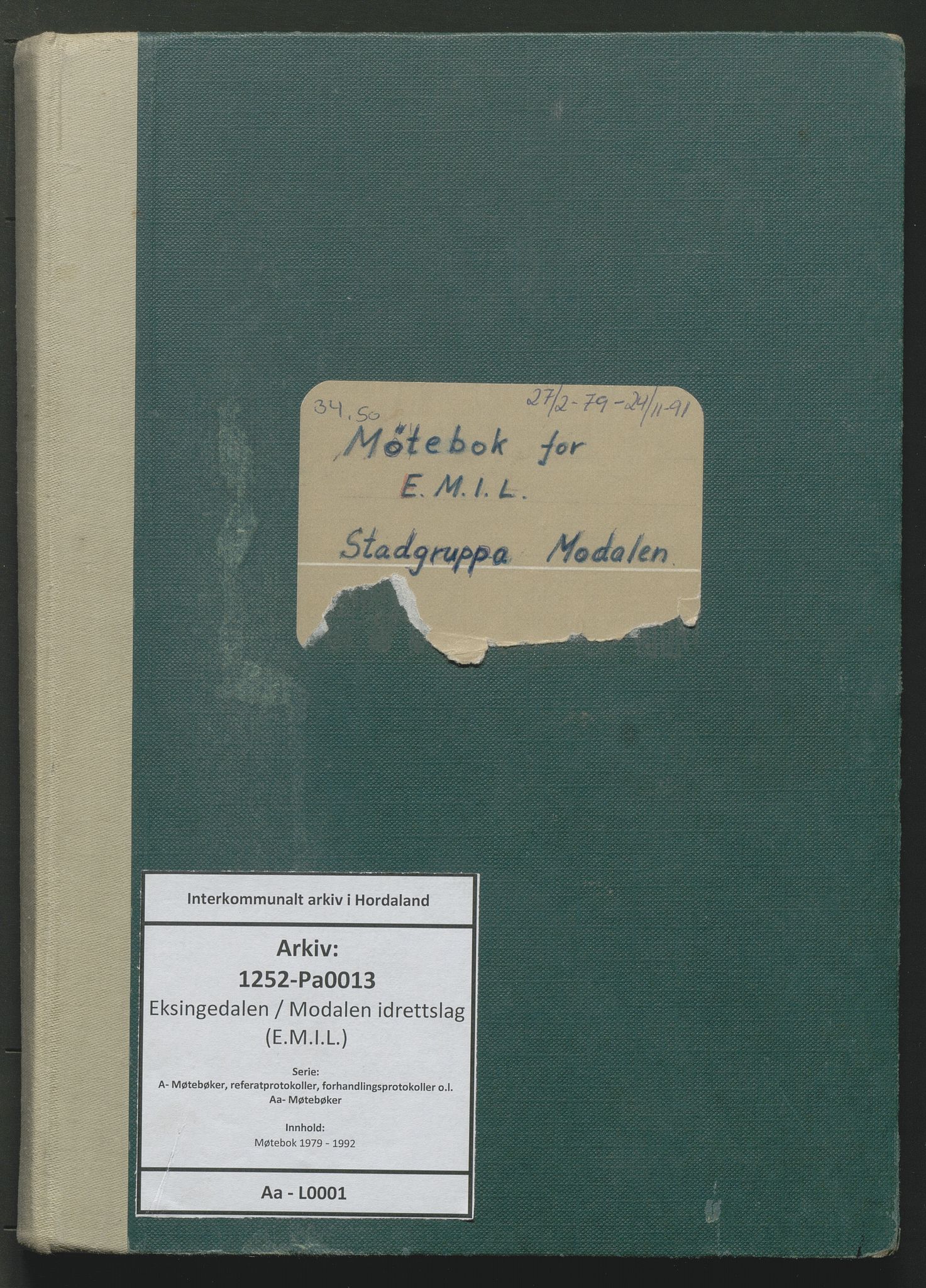 Eksingedalen / Modalen idrettslag (E.M.I.L.), IKAH/1252-Pa0013/A/Aa/L0001: Møtebok, 1979-1992