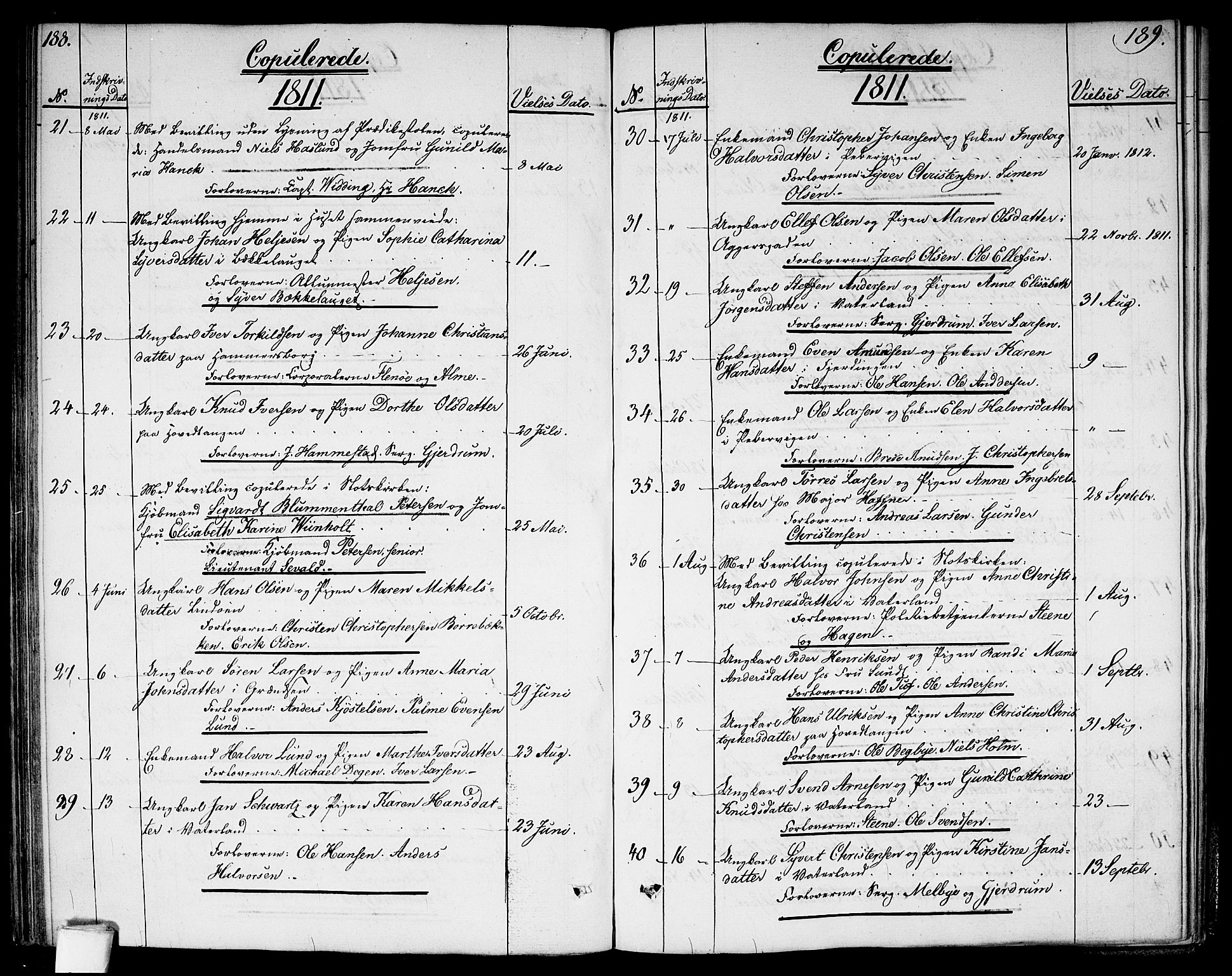 Garnisonsmenigheten Kirkebøker, SAO/A-10846/G/Ga/L0002: Parish register (copy) no. 2, 1810-1814, p. 188-189