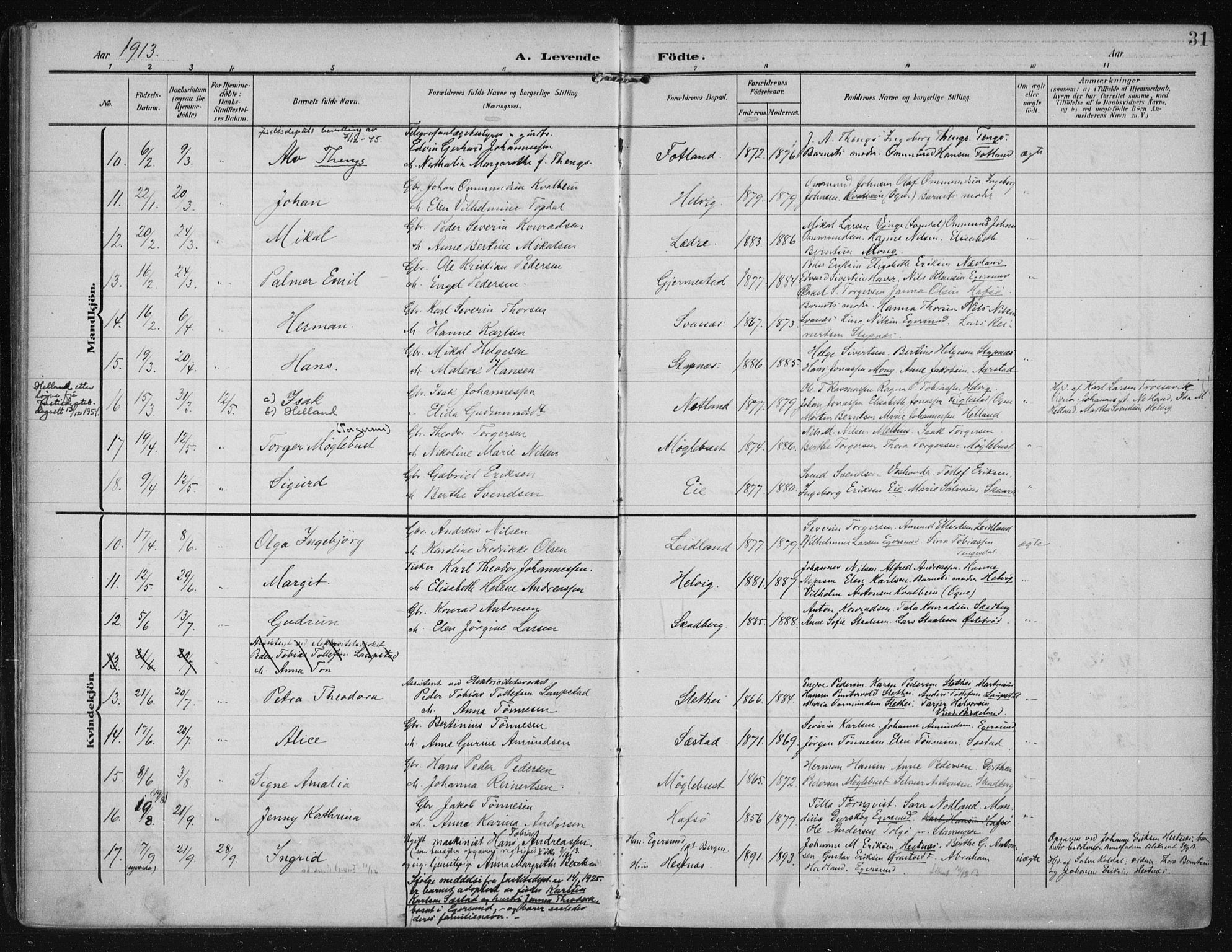 Eigersund sokneprestkontor, AV/SAST-A-101807/S08/L0021: Parish register (official) no. A 20, 1906-1928, p. 31