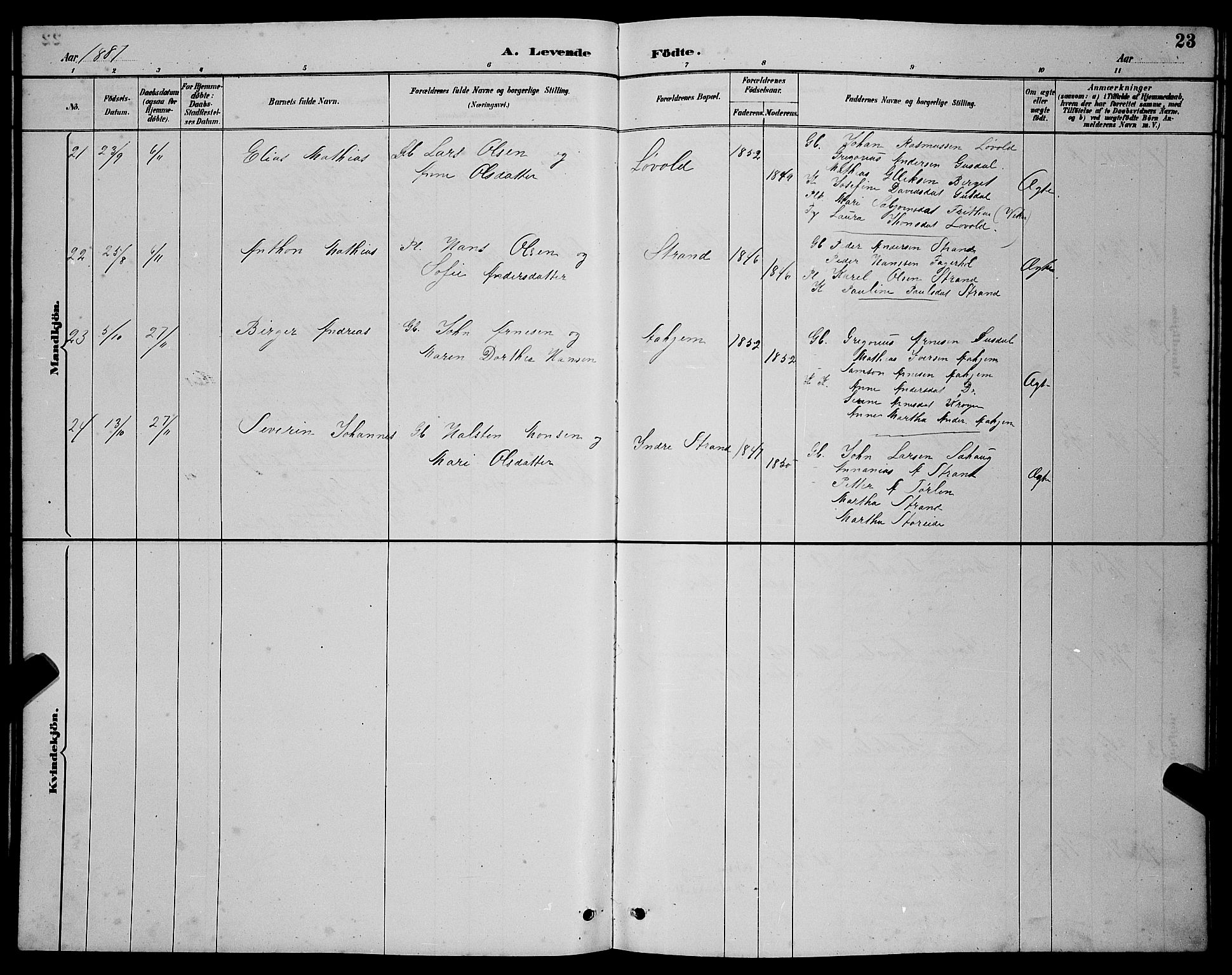 Ministerialprotokoller, klokkerbøker og fødselsregistre - Møre og Romsdal, AV/SAT-A-1454/501/L0017: Parish register (copy) no. 501C03, 1885-1901, p. 23