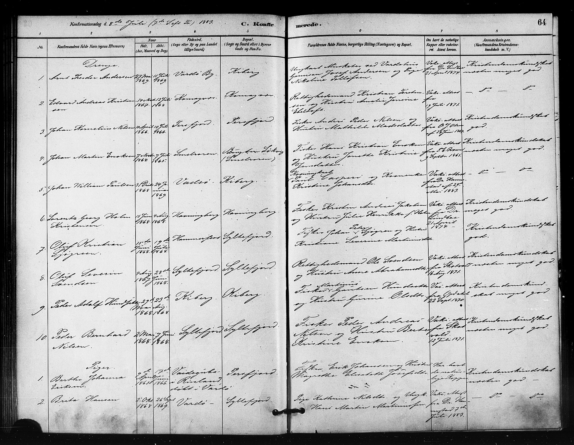 Vardø sokneprestkontor, SATØ/S-1332/H/Ha/L0008kirke: Parish register (official) no. 8, 1879-1887, p. 64