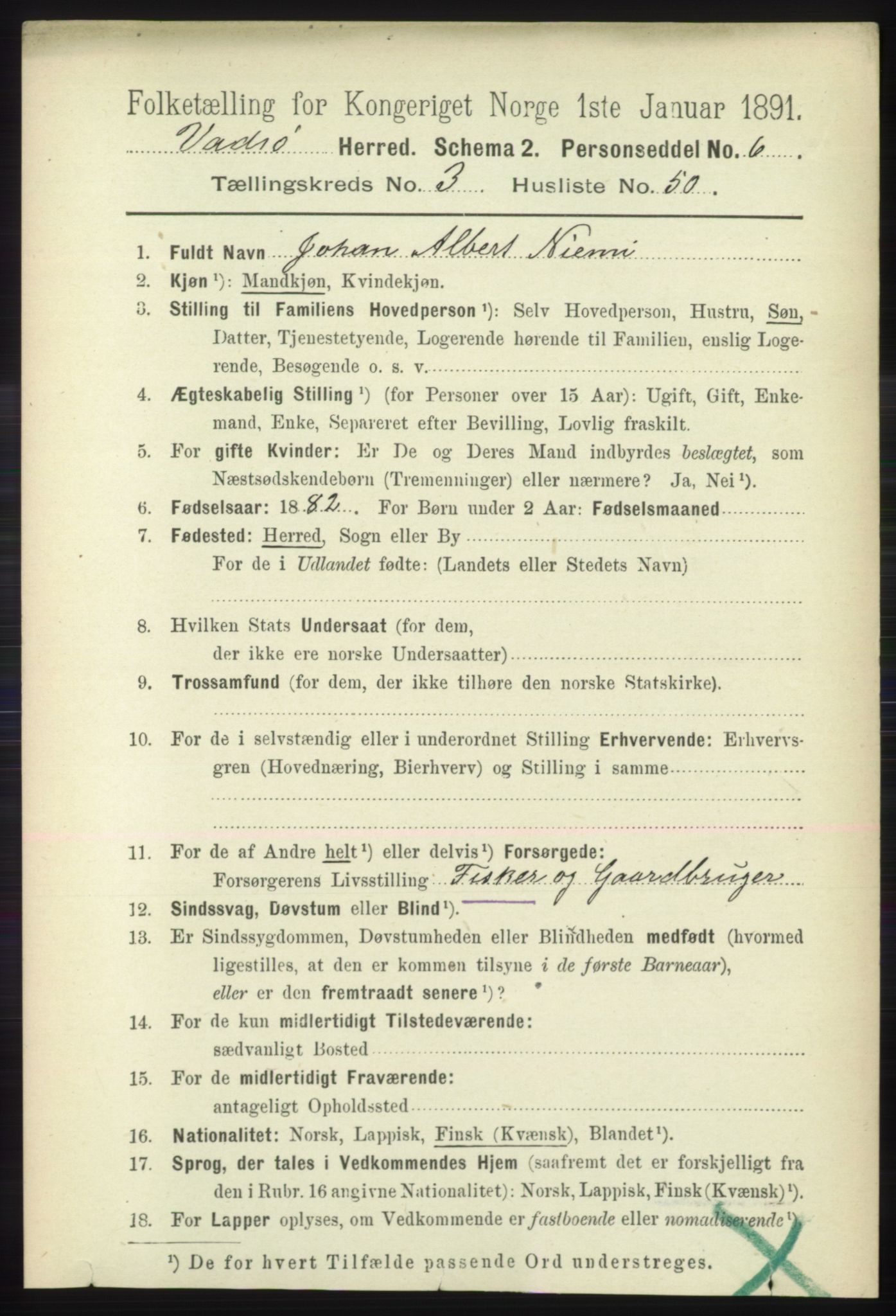 RA, 1891 census for 2029 Vadsø, 1891, p. 1125