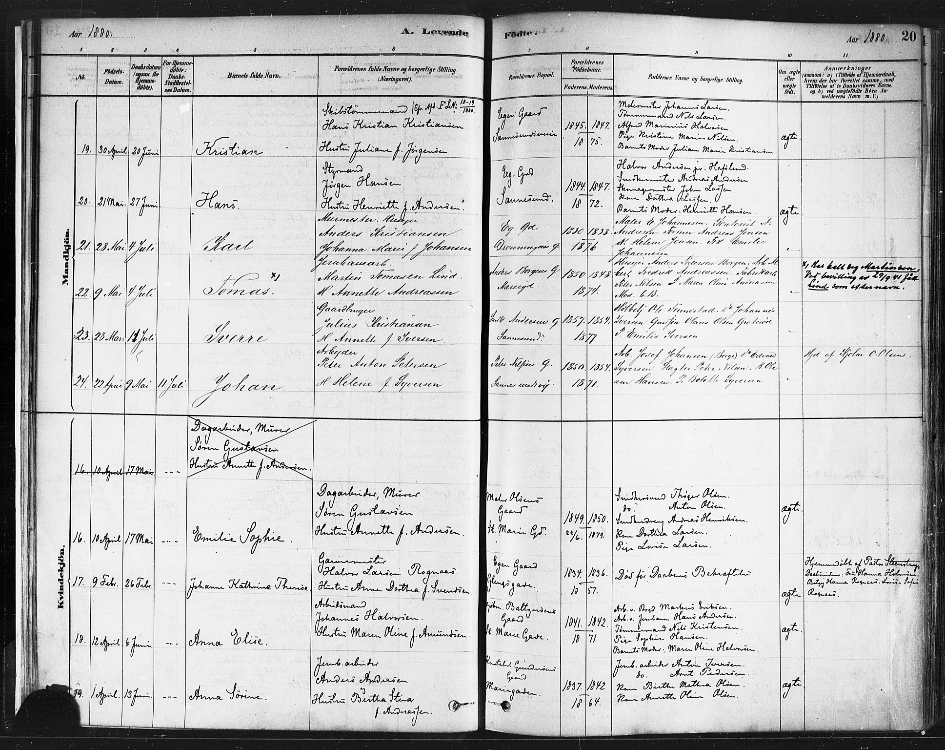 Sarpsborg prestekontor Kirkebøker, AV/SAO-A-2006/F/Fa/L0003: Parish register (official) no. 3, 1878-1891, p. 20