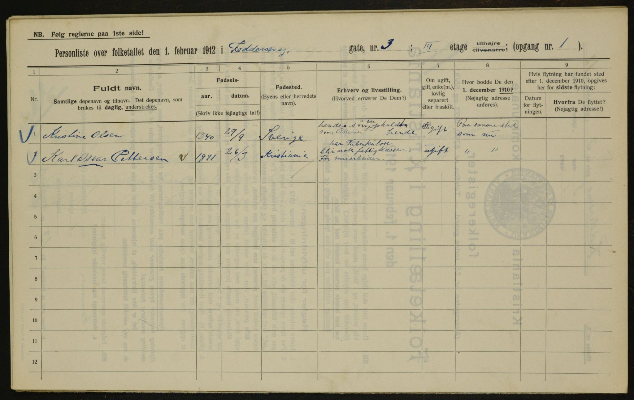 OBA, Municipal Census 1912 for Kristiania, 1912, p. 23992