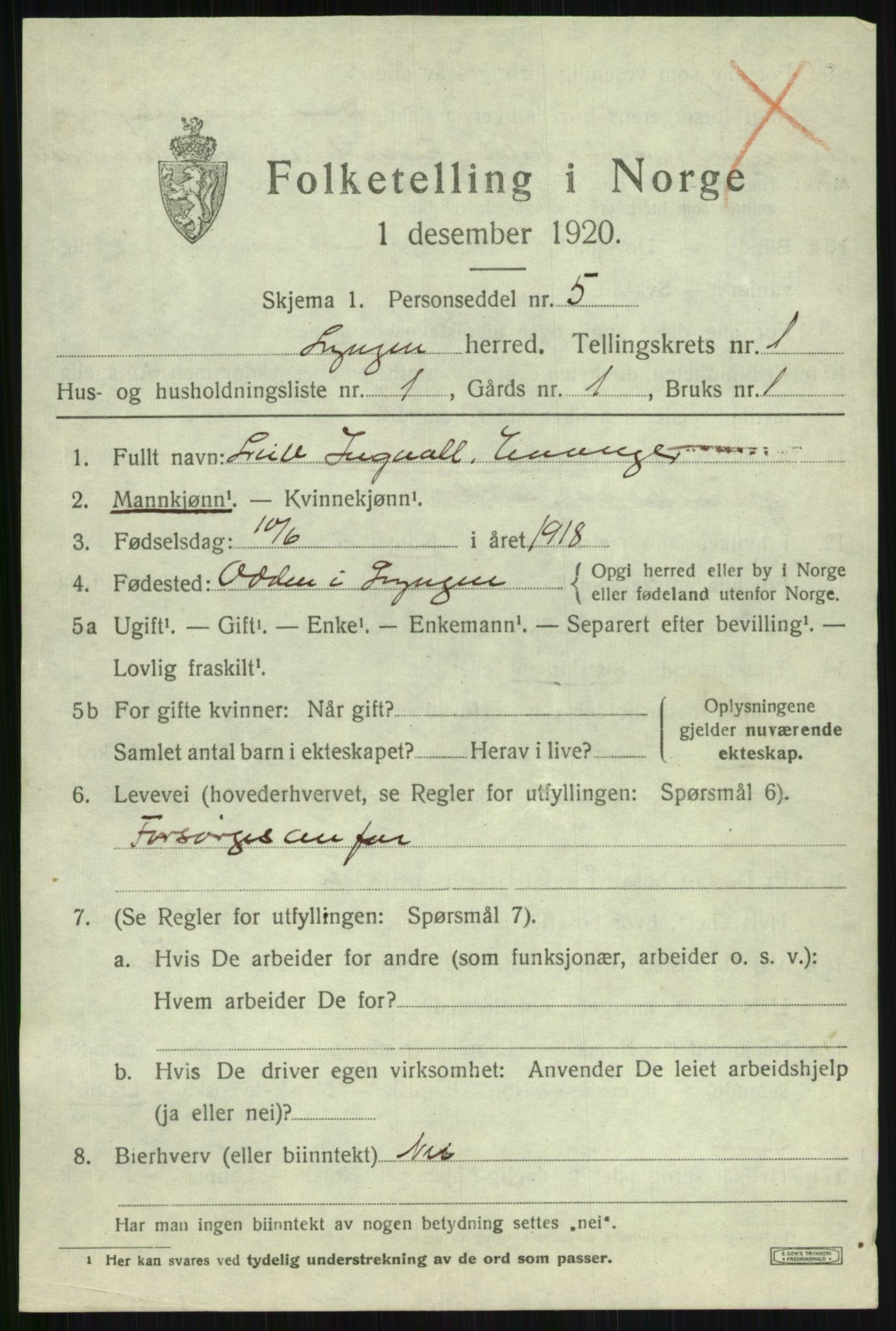 SATØ, 1920 census for Lyngen, 1920, p. 1908