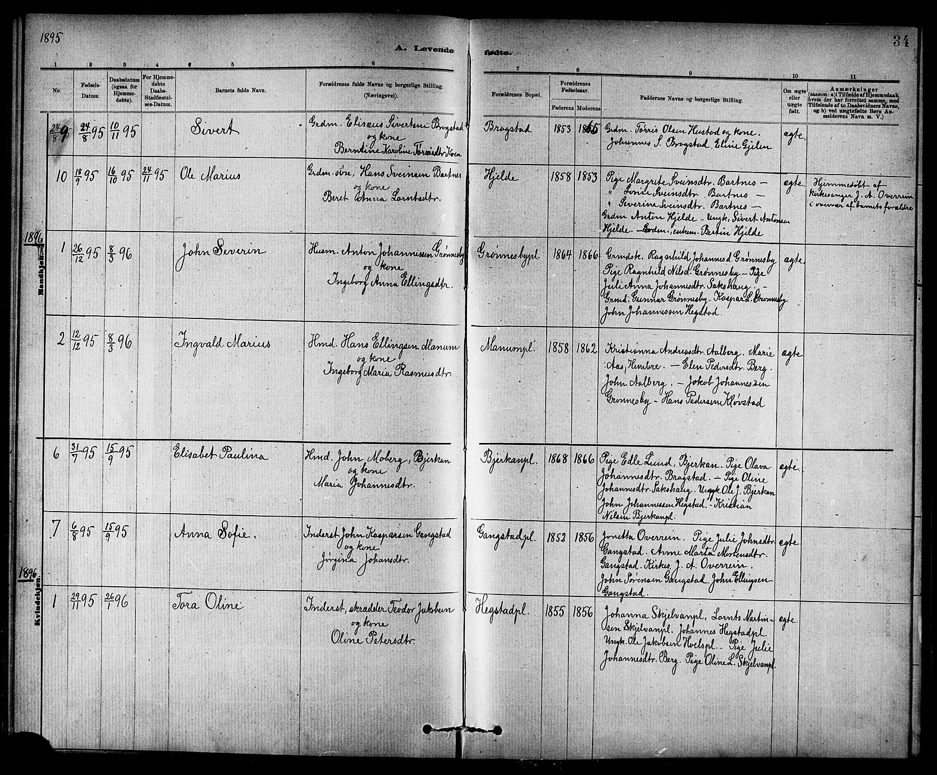 Ministerialprotokoller, klokkerbøker og fødselsregistre - Nord-Trøndelag, AV/SAT-A-1458/732/L0318: Parish register (copy) no. 732C02, 1881-1911, p. 34