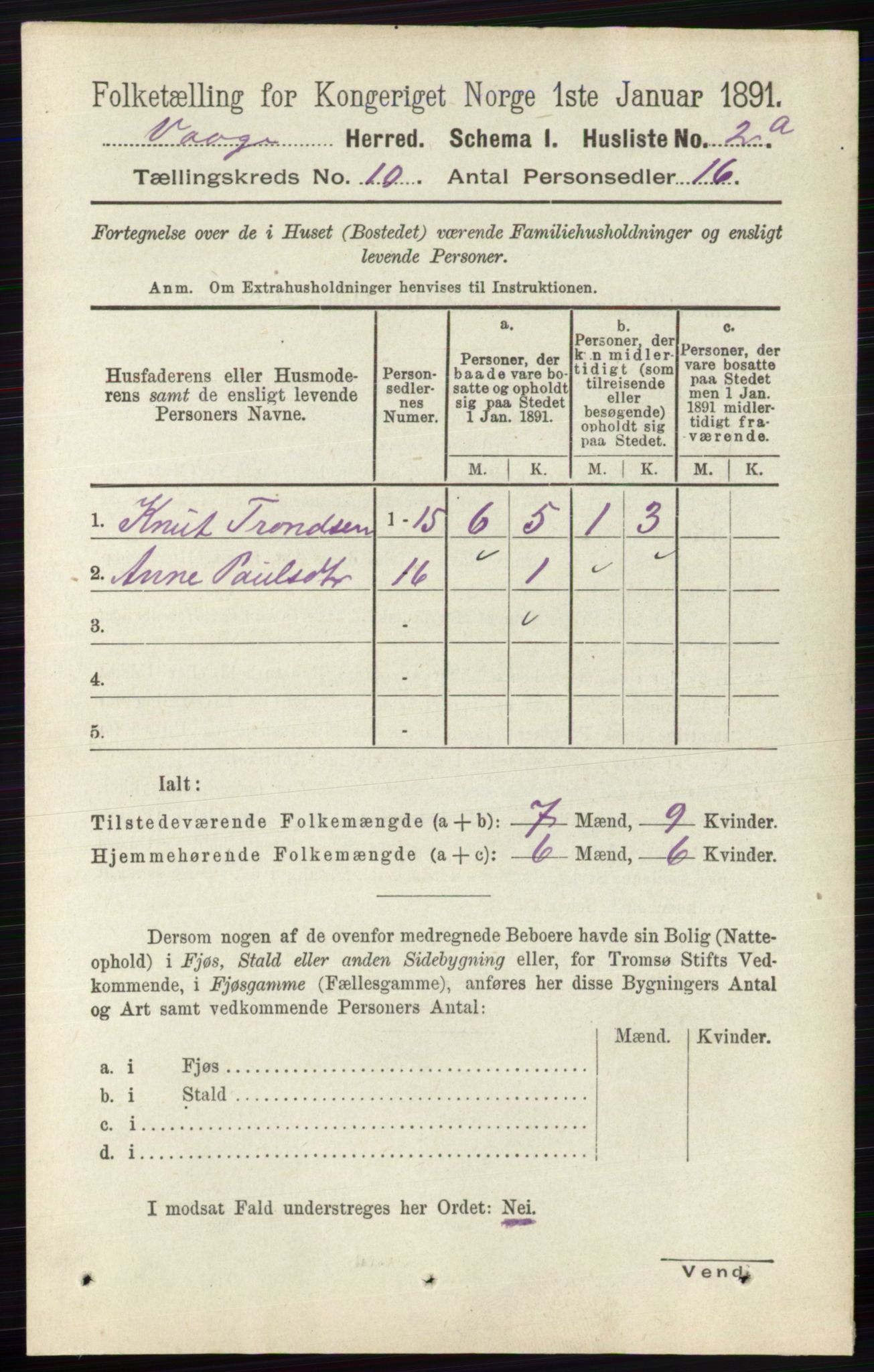 RA, 1891 census for 0515 Vågå, 1891, p. 6125