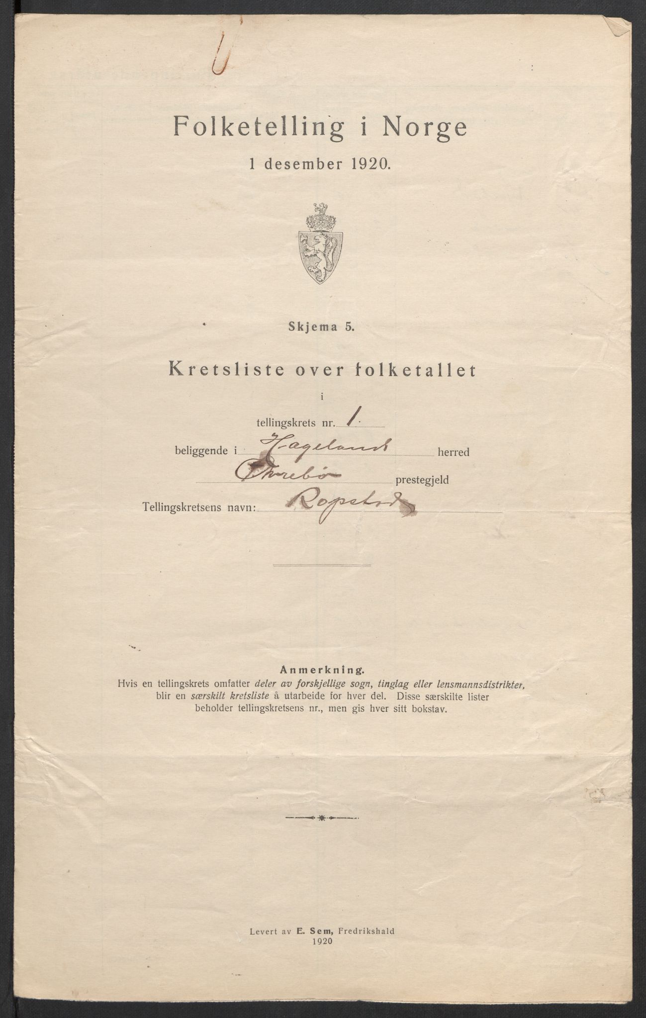 SAK, 1920 census for Hægeland, 1920, p. 9
