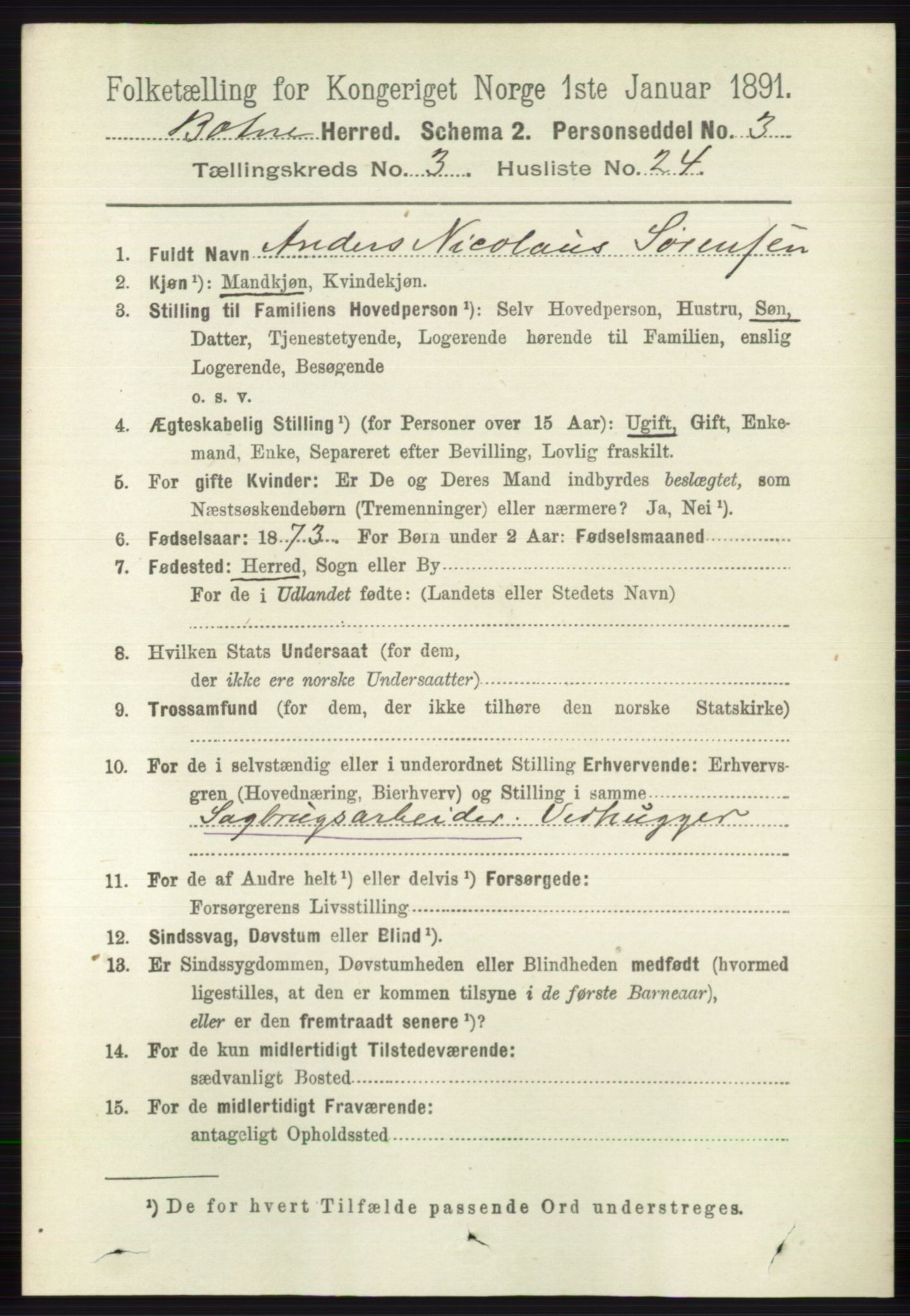 RA, 1891 census for 0715 Botne, 1891, p. 1344