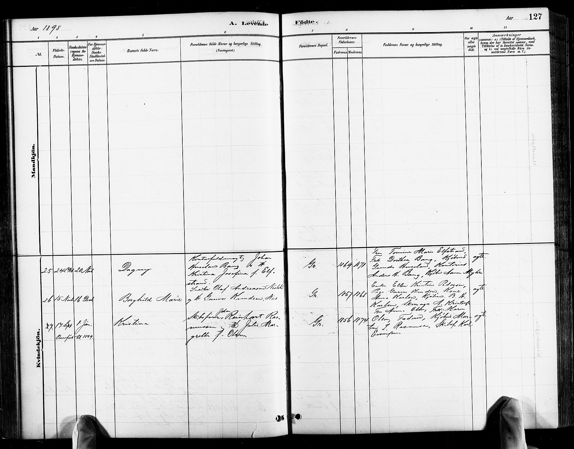 Grimstad sokneprestkontor, SAK/1111-0017/F/Fb/L0001: Parish register (copy) no. B 1, 1881-1922, p. 127