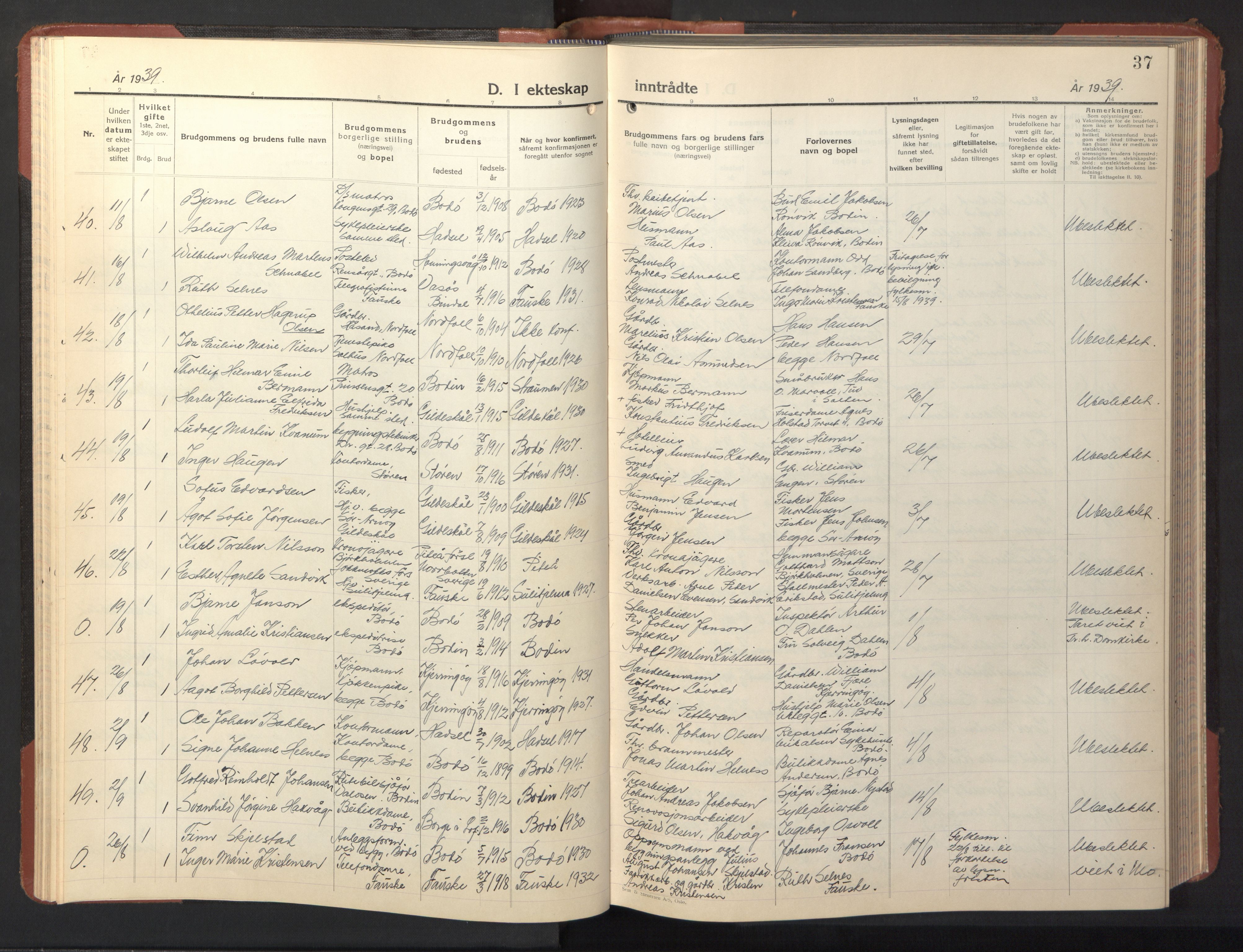 Ministerialprotokoller, klokkerbøker og fødselsregistre - Nordland, AV/SAT-A-1459/801/L0038: Parish register (copy) no. 801C13, 1935-1951, p. 37