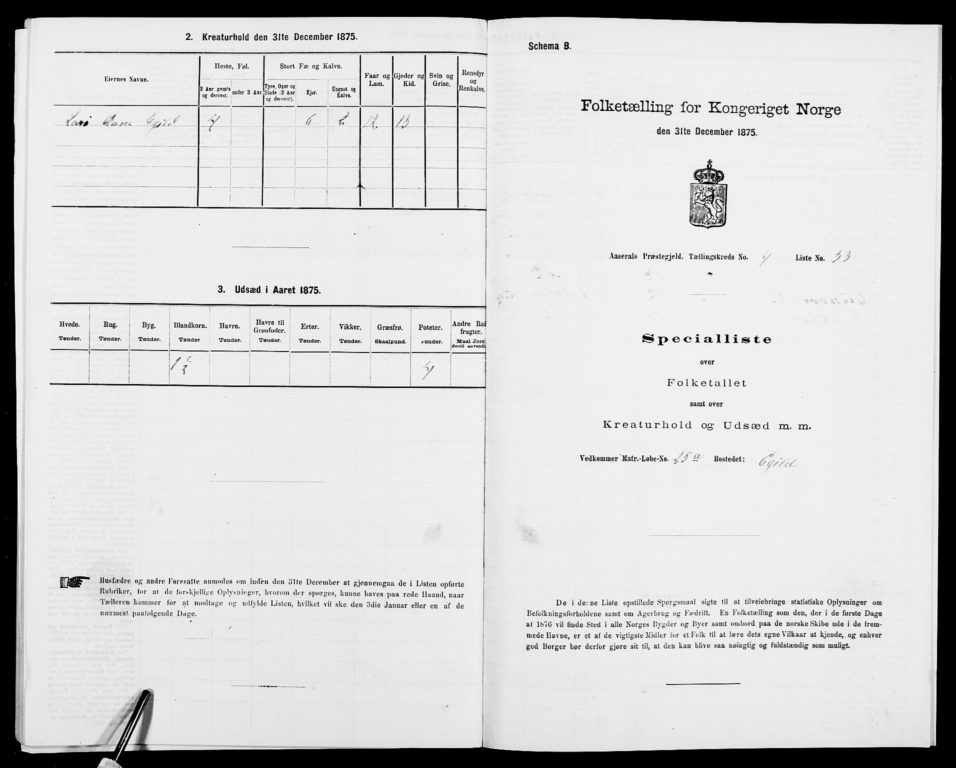 SAK, 1875 census for 0980P Åseral, 1875, p. 345