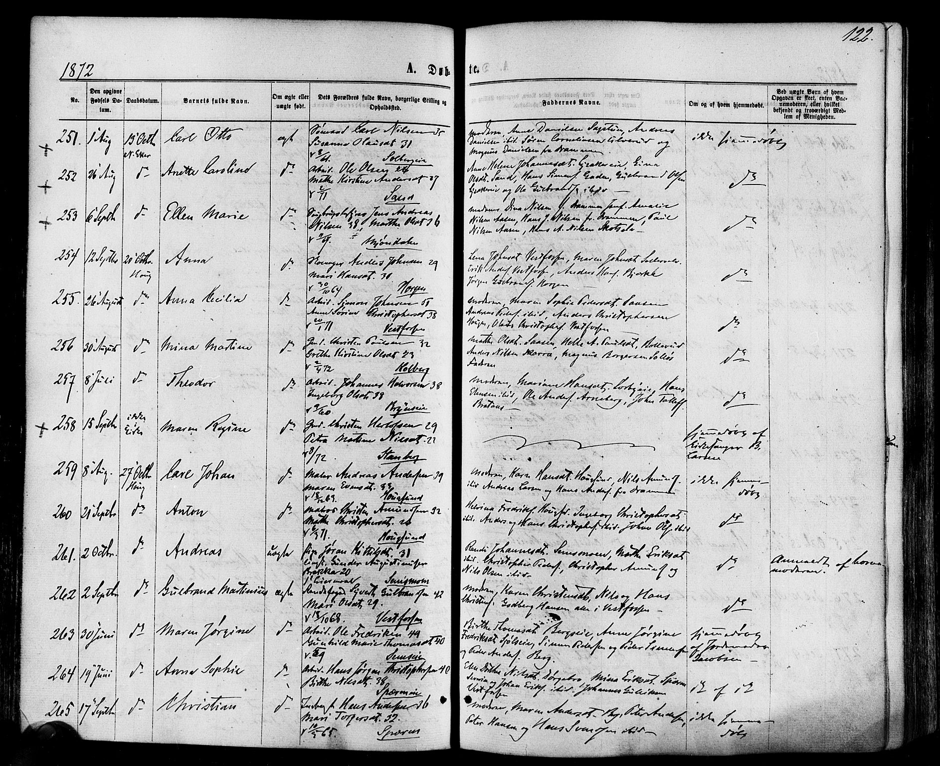 Eiker kirkebøker, AV/SAKO-A-4/F/Fa/L0017: Parish register (official) no. I 17, 1869-1877, p. 122