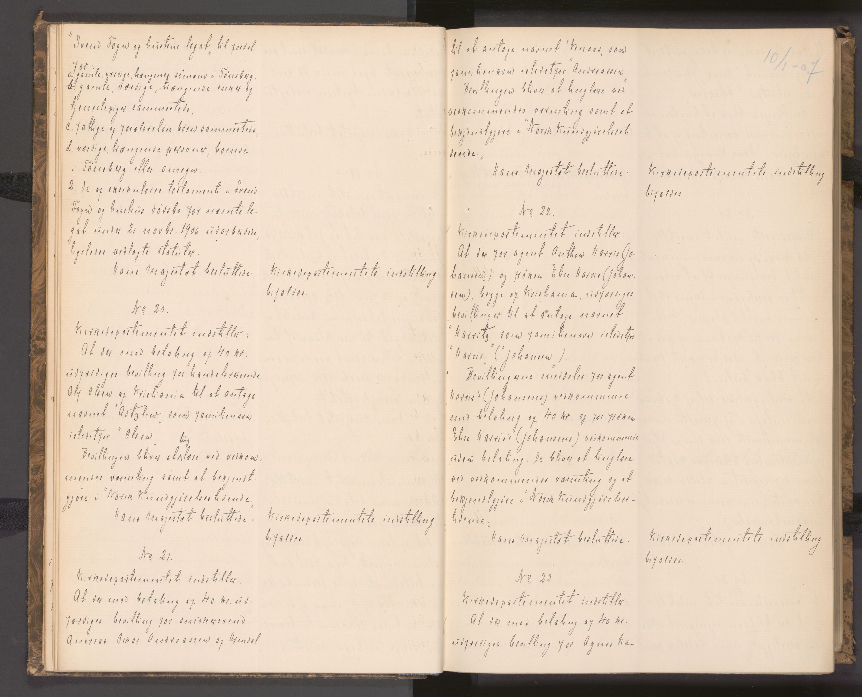 Statsrådssekretariatet, AV/RA-S-1001/A/Ac/L0006: Kgl. res. nr. 1-873, 1. kvartal, 1907