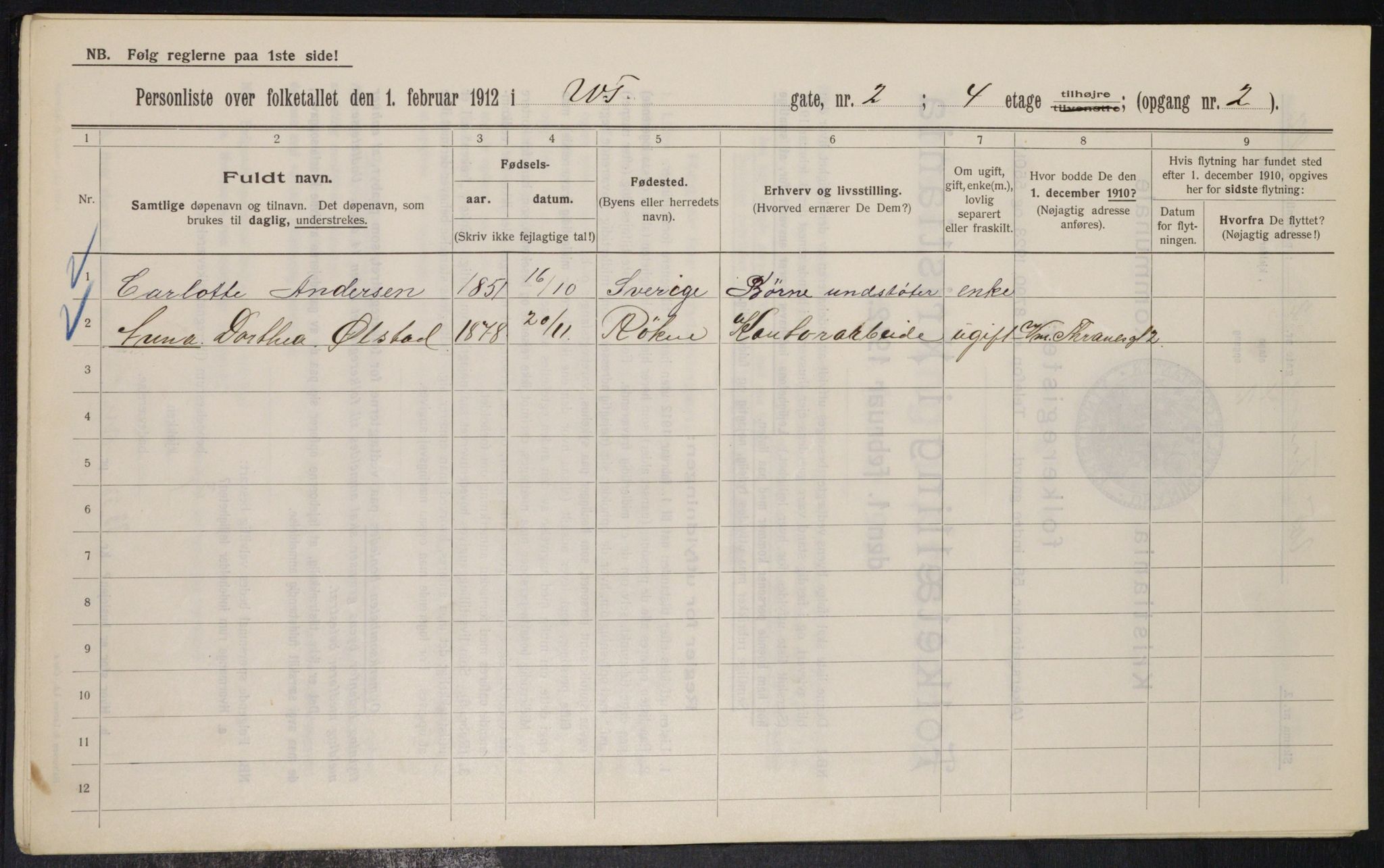 OBA, Municipal Census 1912 for Kristiania, 1912, p. 126227