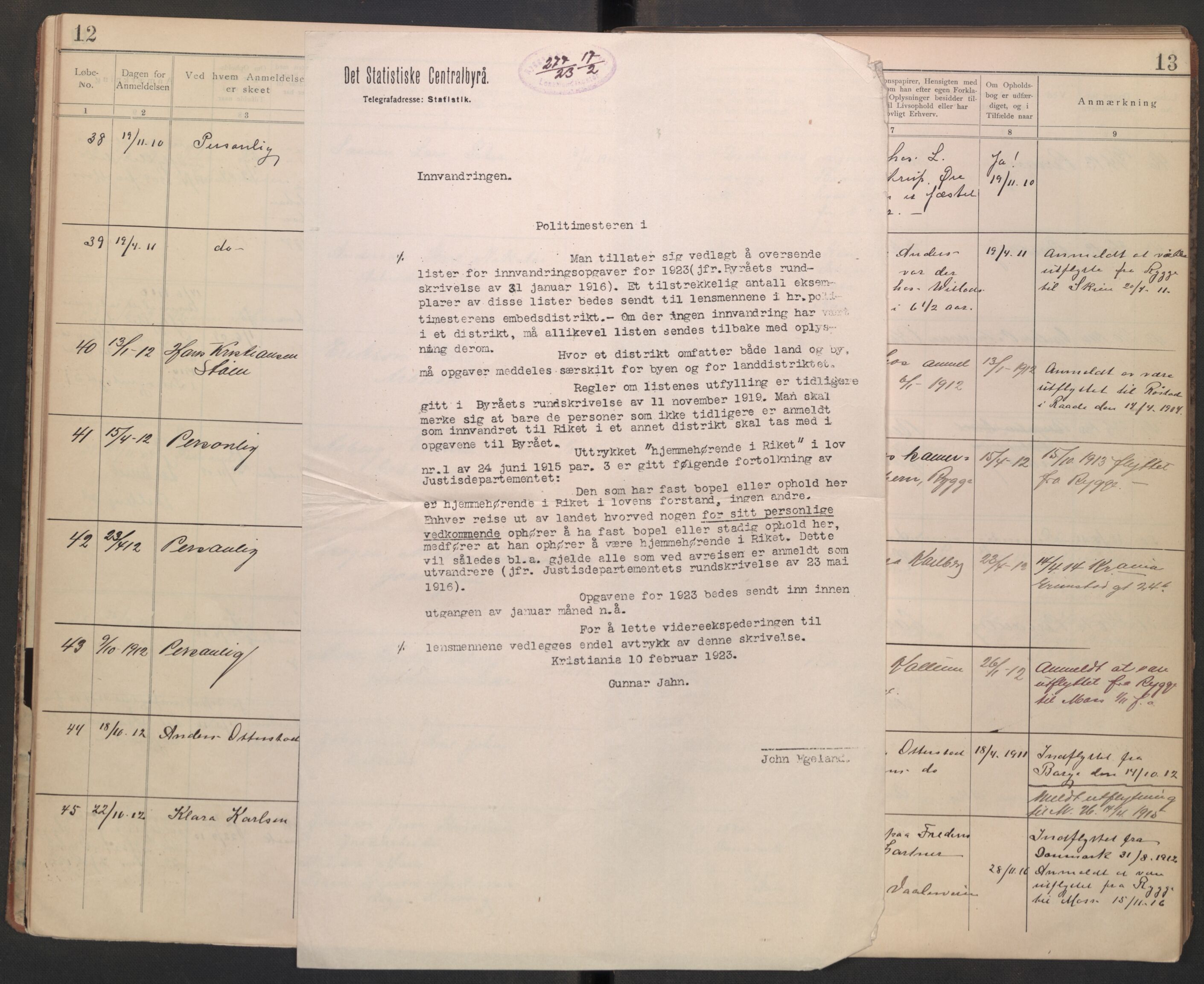 Rygge lensmannskontor, AV/SAO-A-10005/I/Ic/Ica/L0002: Protokoll over fremmede statsborgere, 1902-1928, p. 12-13
