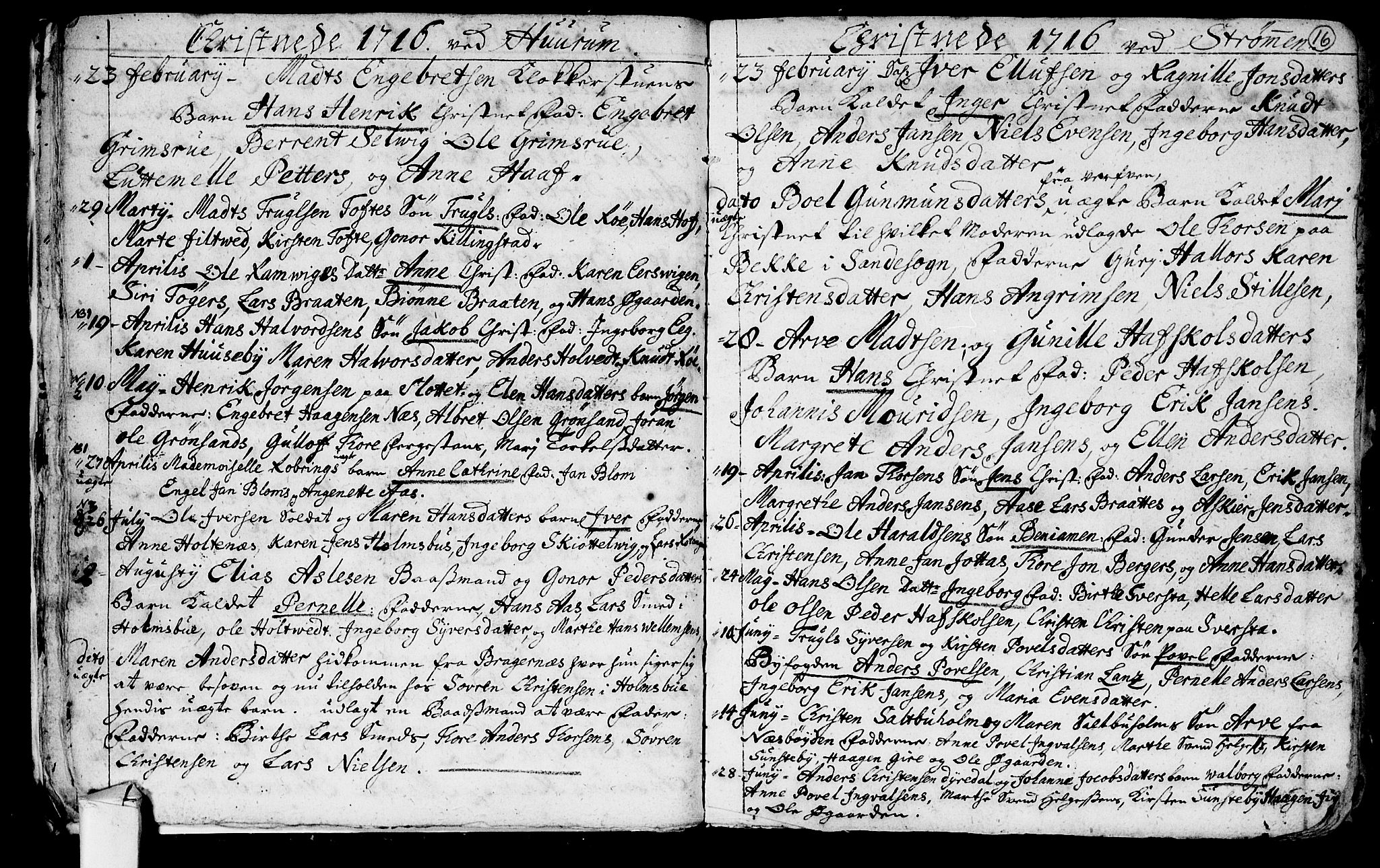 Hurum kirkebøker, AV/SAKO-A-229/F/Fa/L0001: Parish register (official) no. 1, 1715-1732, p. 16