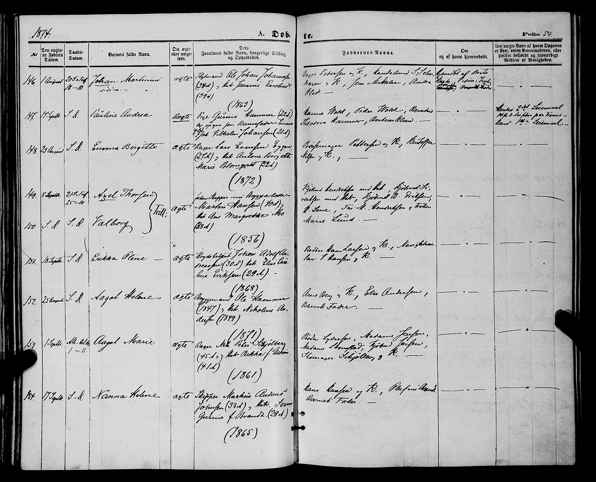 Tromsø sokneprestkontor/stiftsprosti/domprosti, AV/SATØ-S-1343/G/Ga/L0013kirke: Parish register (official) no. 13, 1872-1877, p. 54