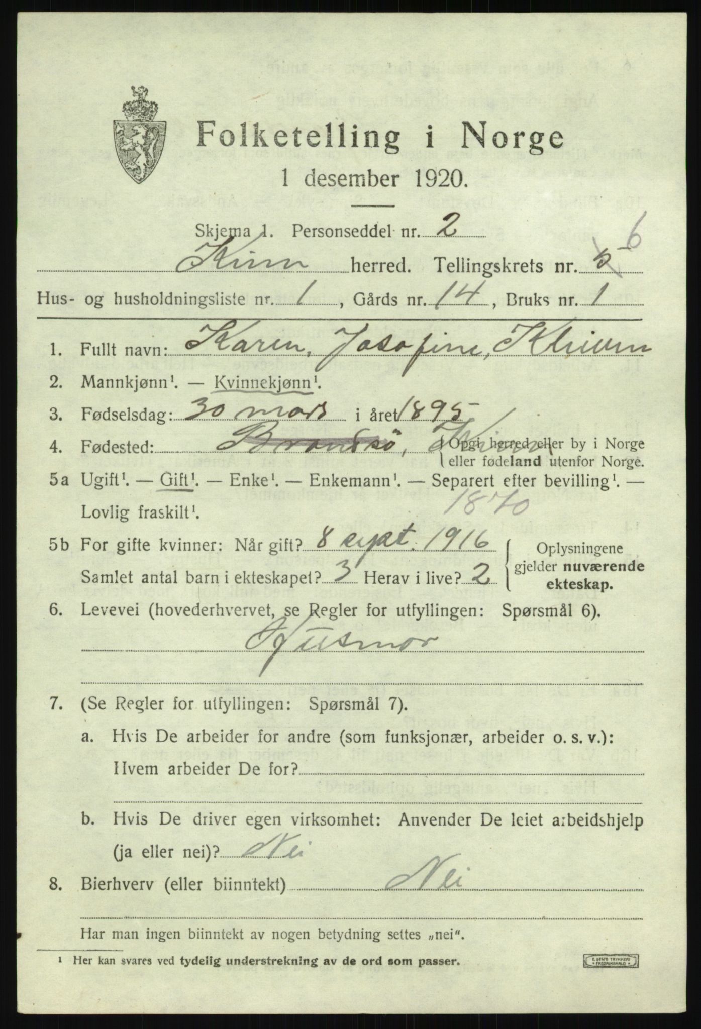 SAB, 1920 census for Kinn, 1920, p. 2723