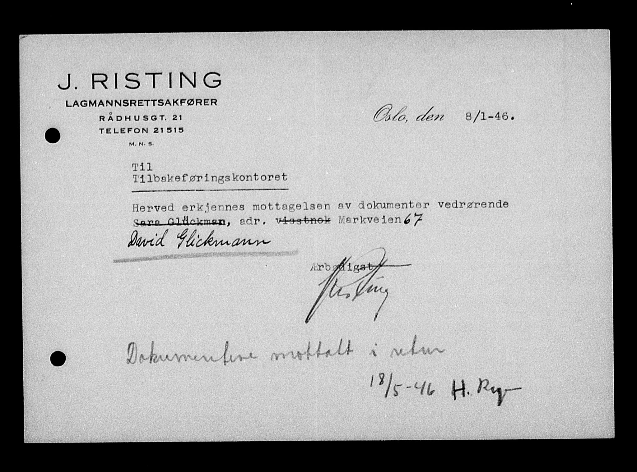 Justisdepartementet, Tilbakeføringskontoret for inndratte formuer, AV/RA-S-1564/H/Hc/Hcc/L0938: --, 1945-1947, p. 77