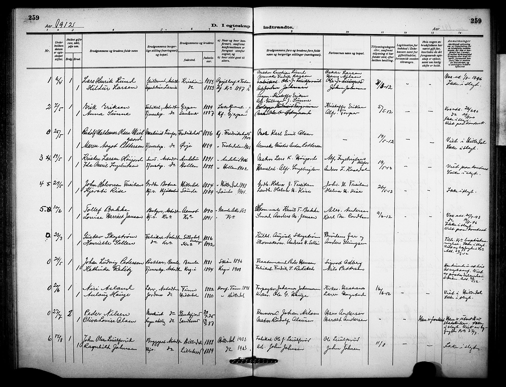 Notodden kirkebøker, SAKO/A-290/G/Ga/L0001: Parish register (copy) no. 1, 1912-1923, p. 259