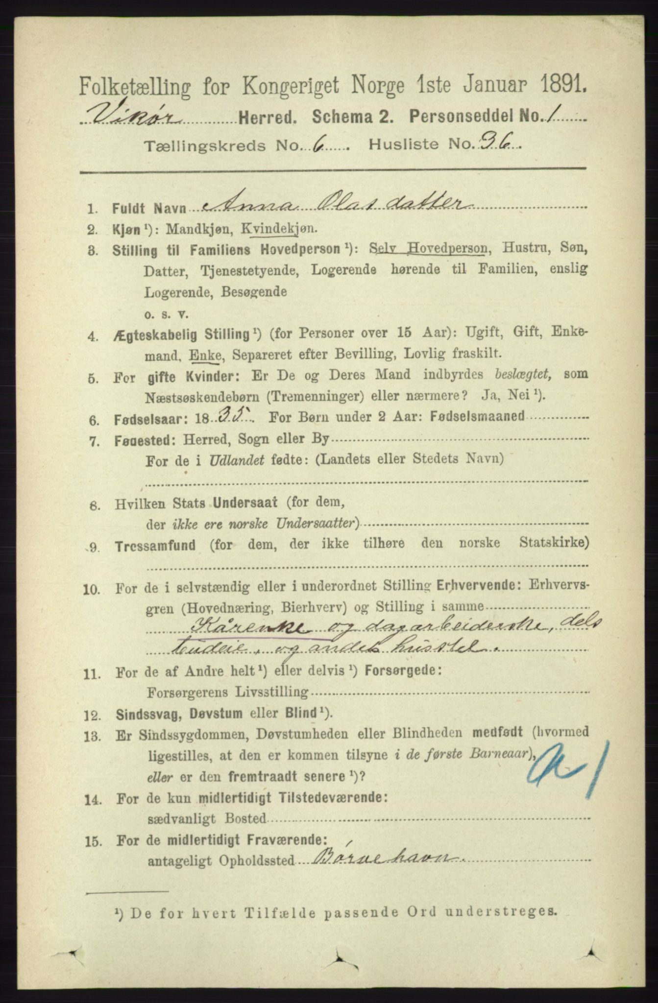 RA, 1891 census for 1238 Vikør, 1891, p. 1999
