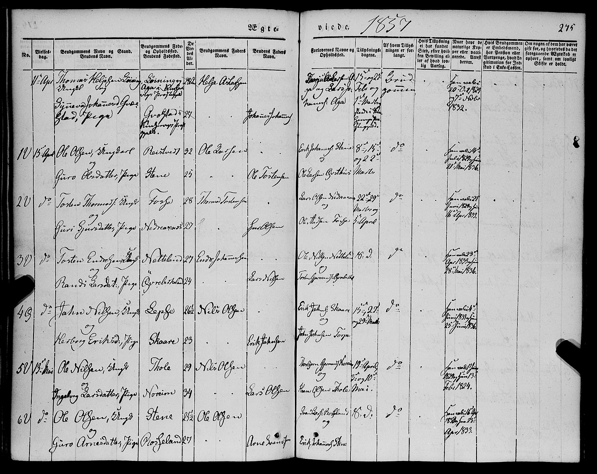 Kvam sokneprestembete, AV/SAB-A-76201/H/Haa: Parish register (official) no. A 8, 1844-1863, p. 275