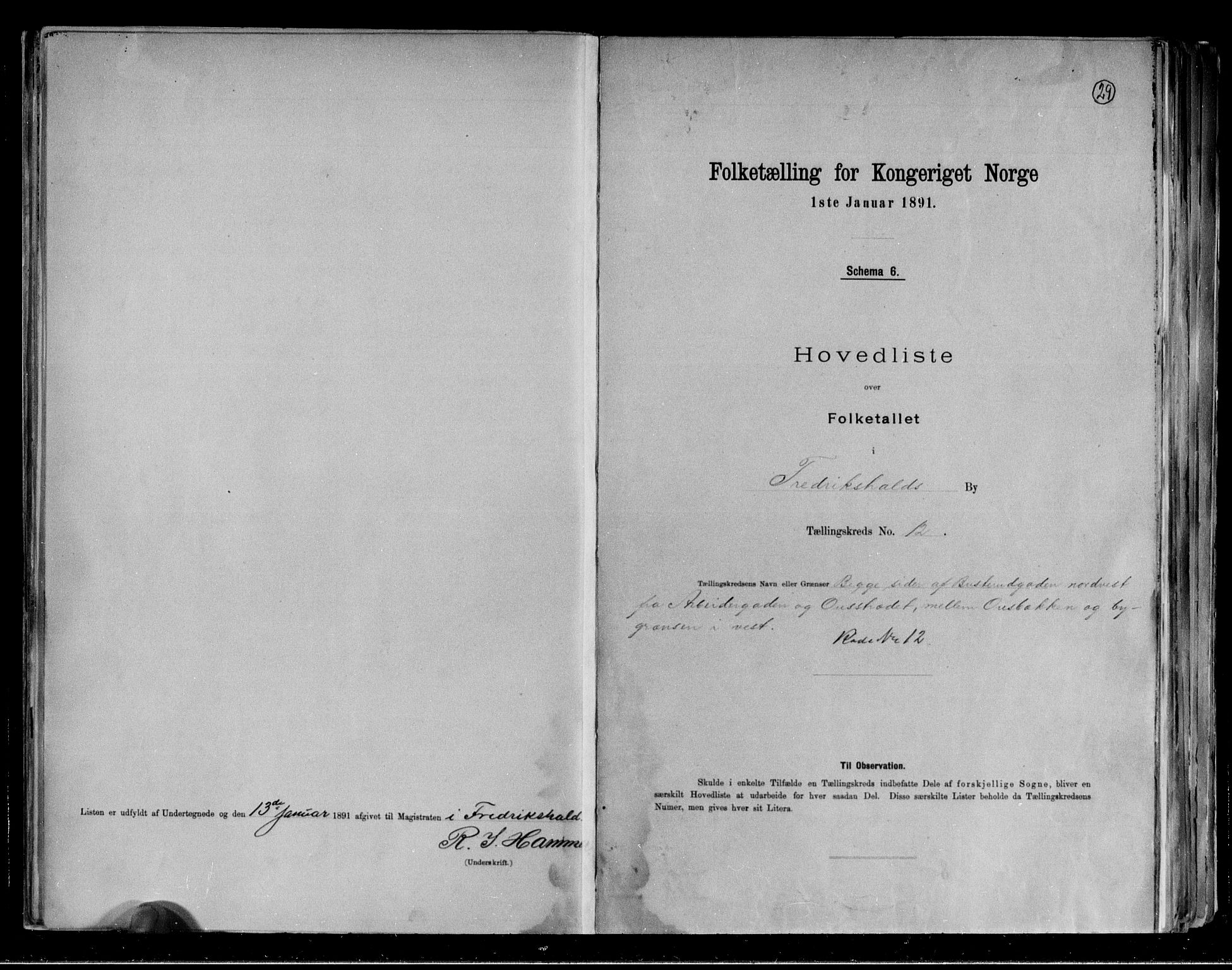 RA, 1891 census for 0101 Fredrikshald, 1891, p. 29