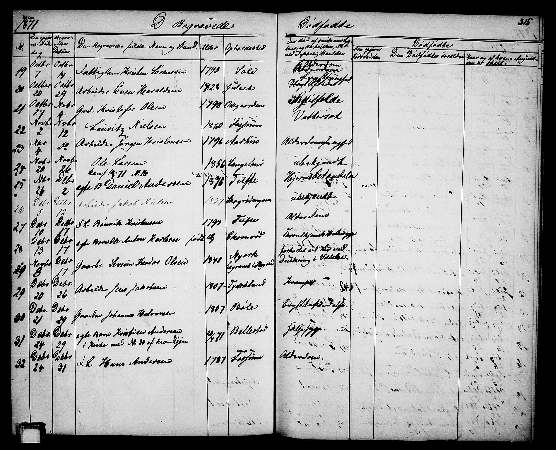 Gjerpen kirkebøker, SAKO/A-265/G/Ga/L0001: Parish register (copy) no. I 1, 1864-1882, p. 315