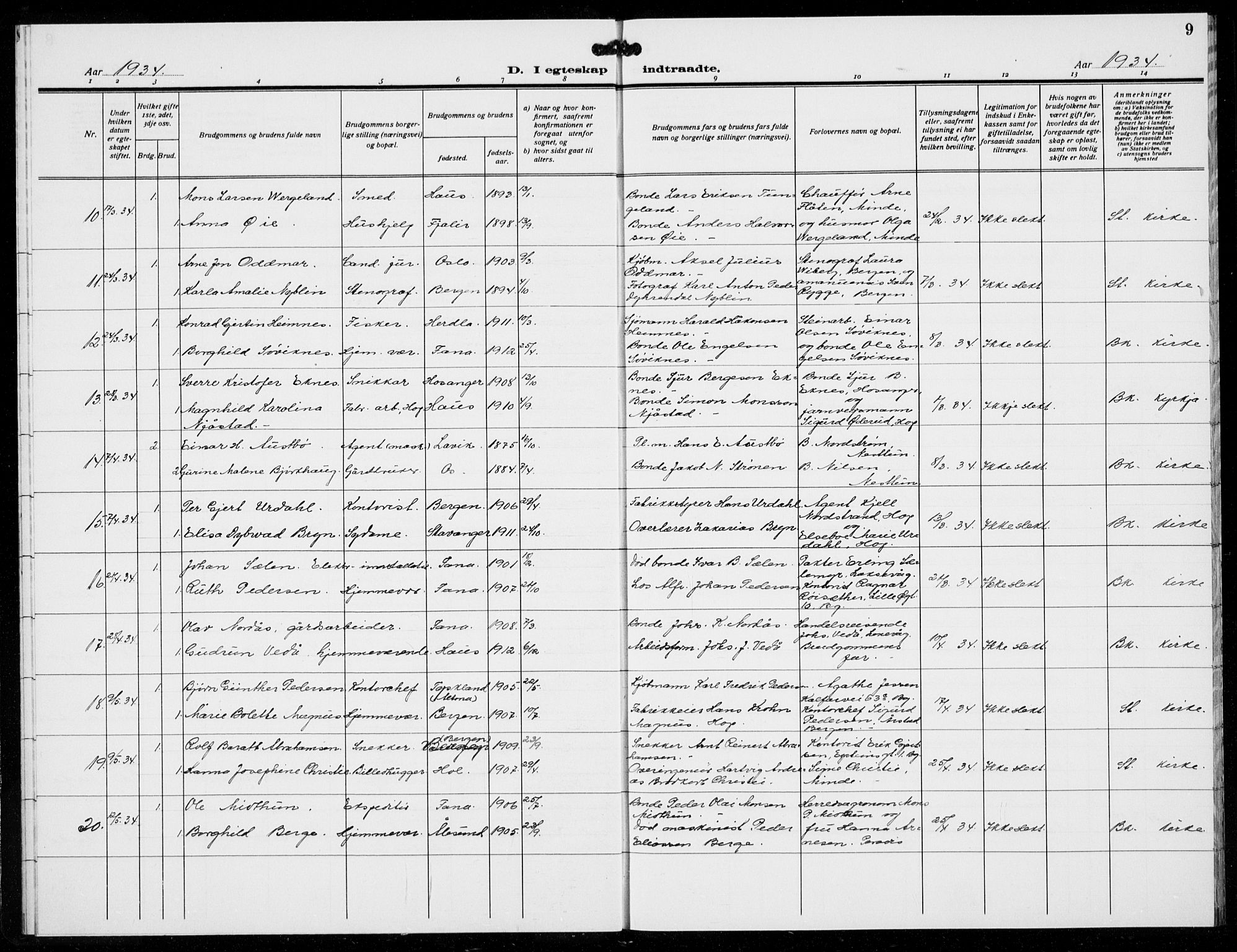 Birkeland Sokneprestembete, AV/SAB-A-74601/H/Hab: Parish register (copy) no. A 11, 1932-1939, p. 9