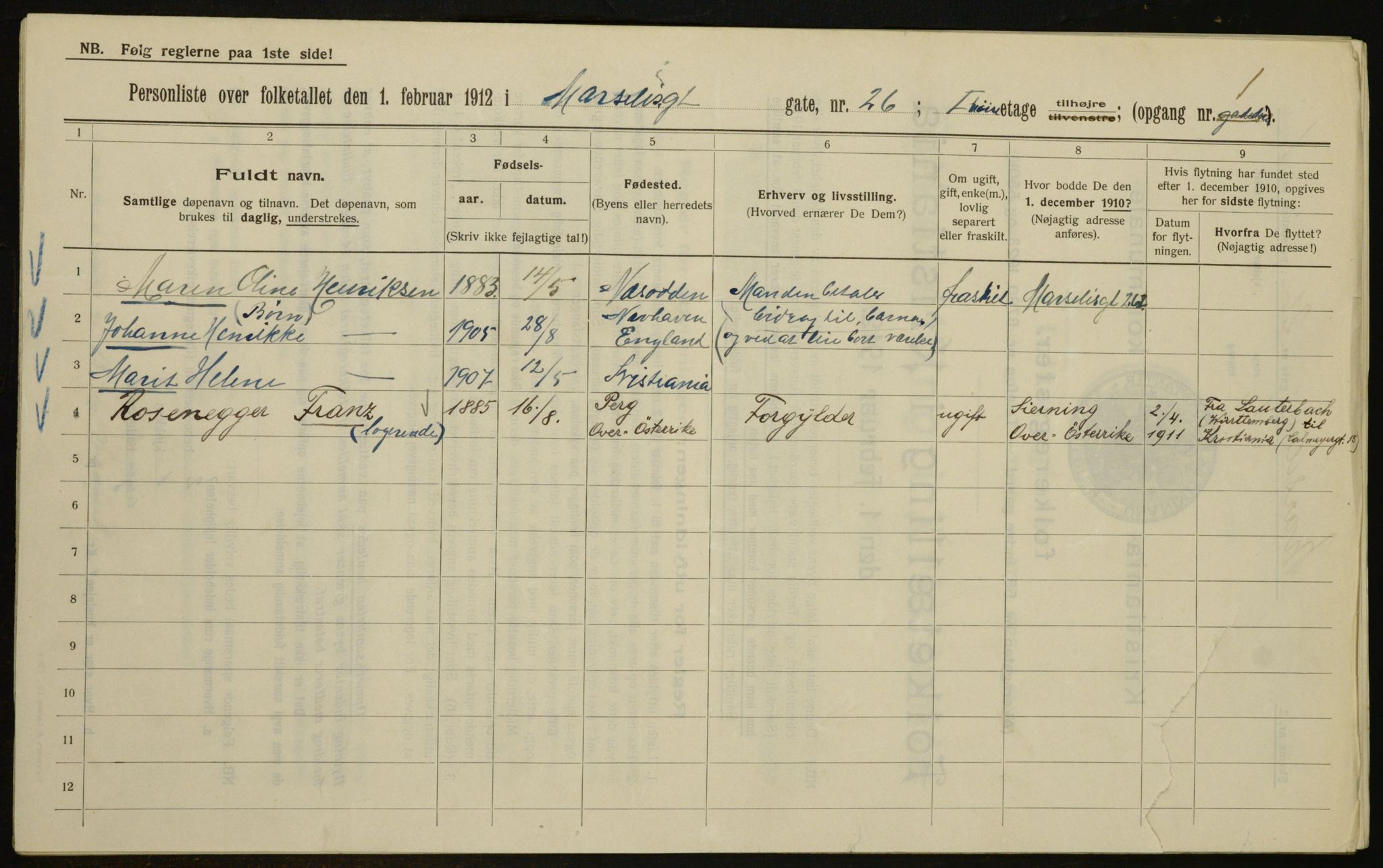 OBA, Municipal Census 1912 for Kristiania, 1912, p. 64870