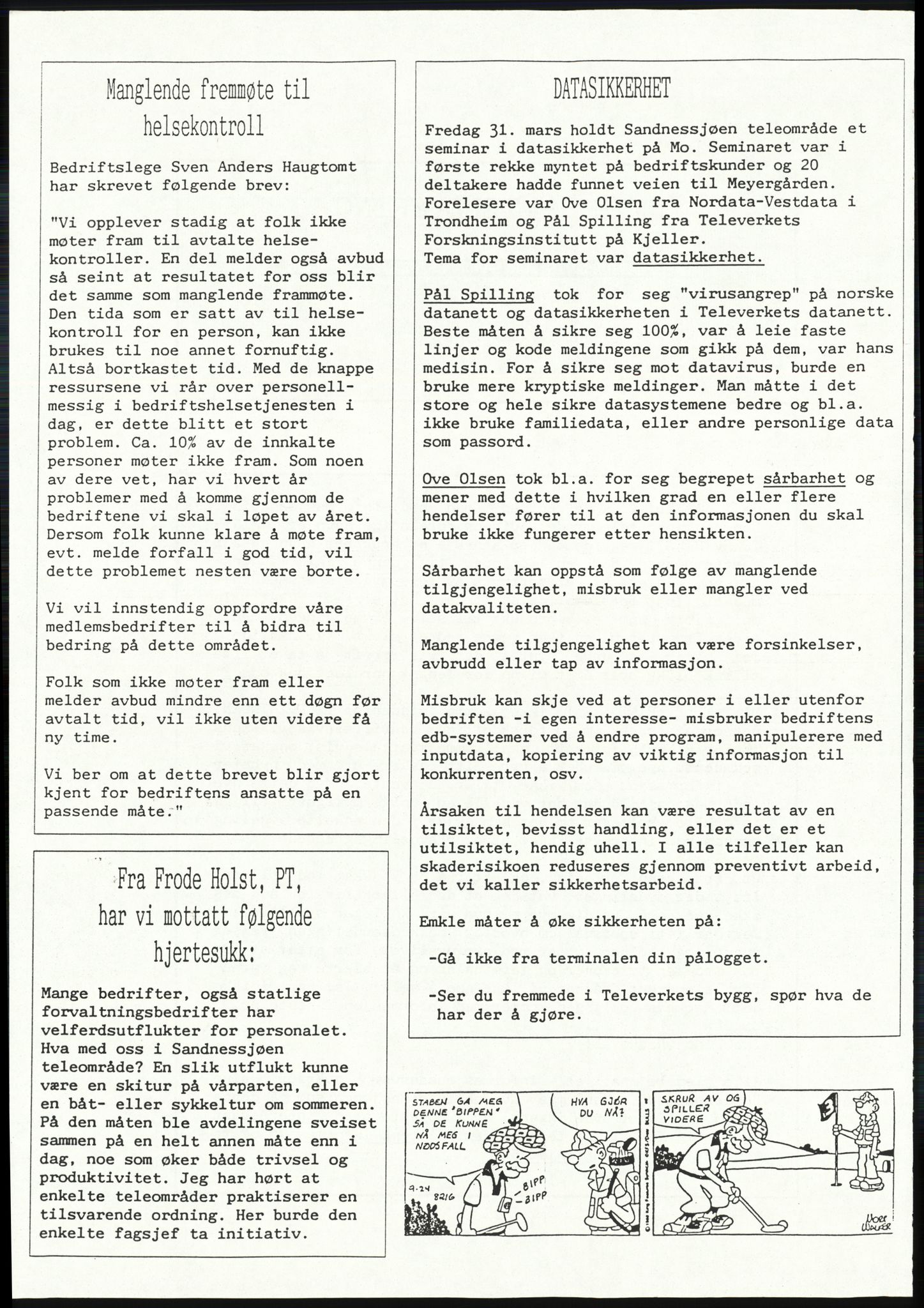 Televerket, Sandnessjøen teleområde, AV/SAT-A-5303/F/L0055/0003: Korrespondanse / Bedriftsavisen Mini-Televæringen, 1989-1992