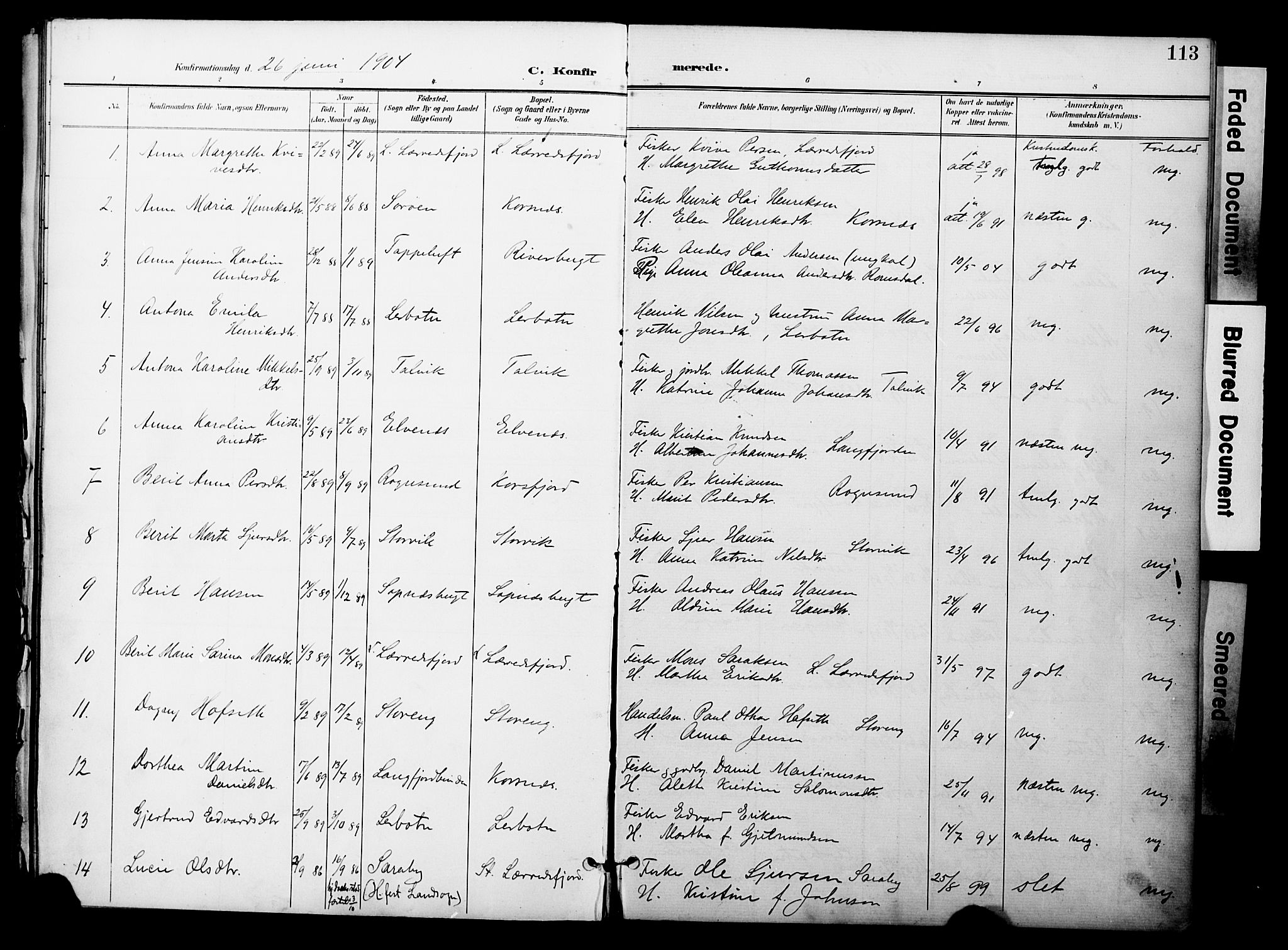 Talvik sokneprestkontor, SATØ/S-1337/H/Ha/L0014kirke: Parish register (official) no. 14, 1897-1905, p. 113