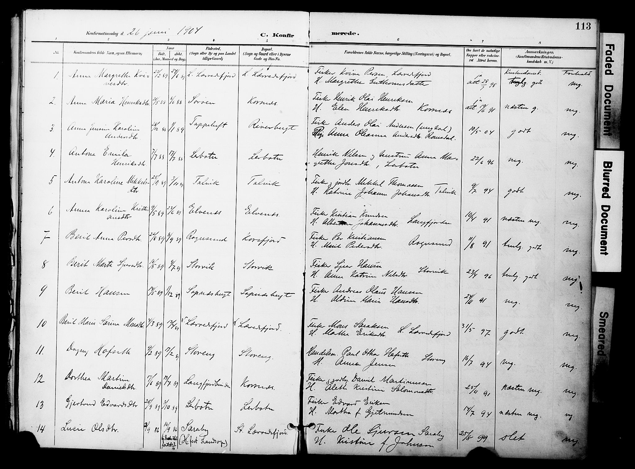 Talvik sokneprestkontor, AV/SATØ-S-1337/H/Ha/L0014kirke: Parish register (official) no. 14, 1897-1905, p. 113