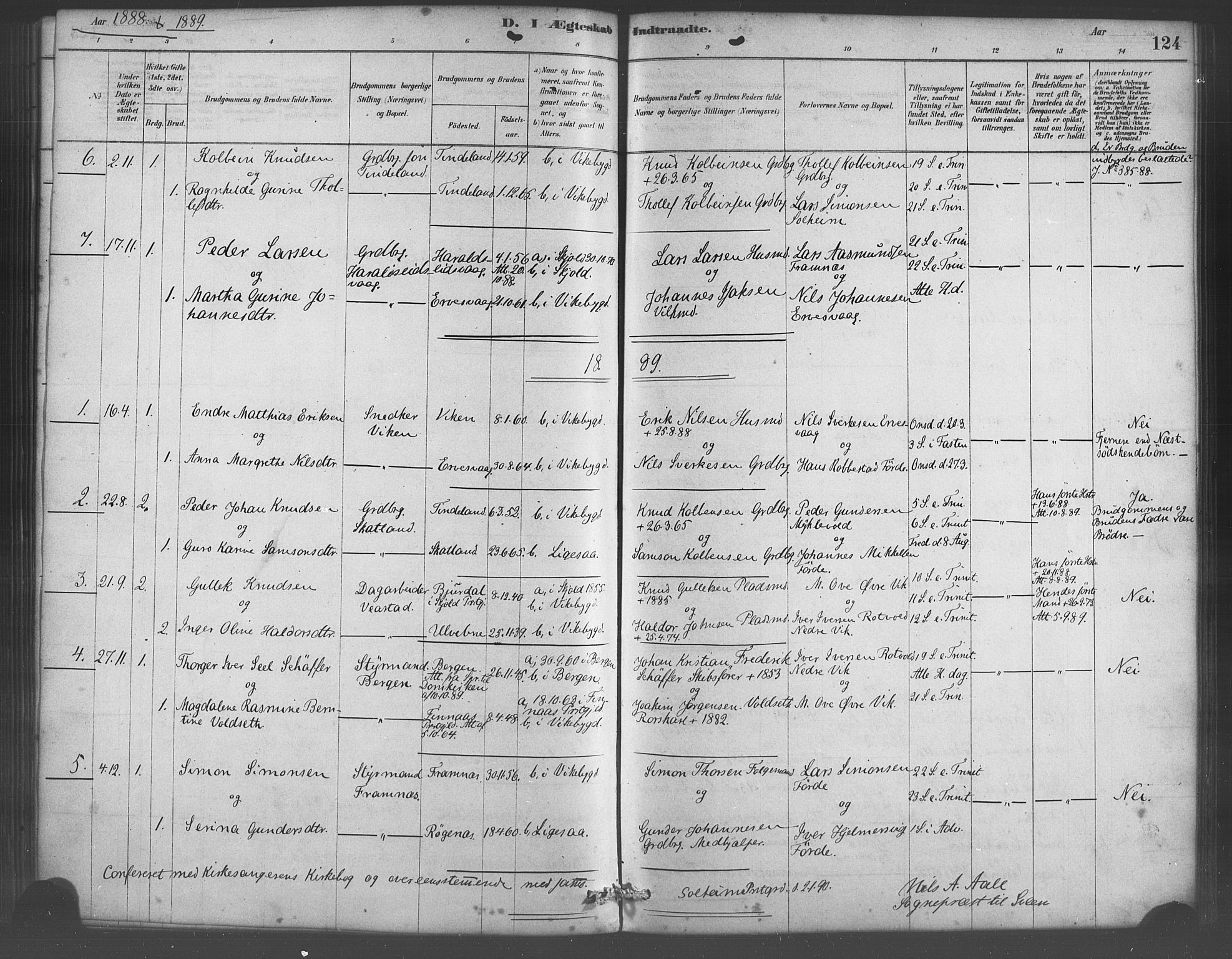 Sveio Sokneprestembete, SAB/A-78501/H/Haa: Parish register (official) no. D 1, 1878-1894, p. 124