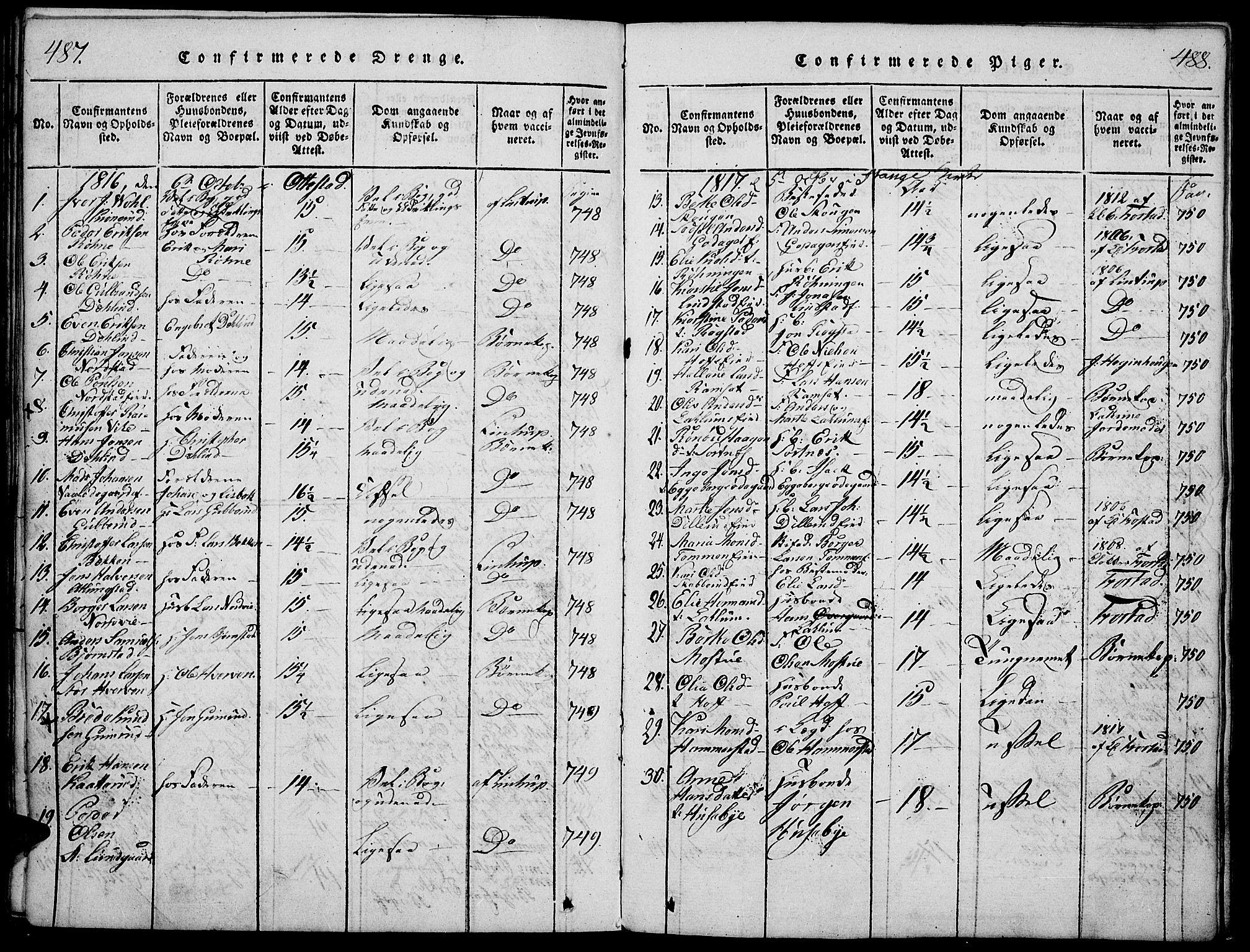 Stange prestekontor, AV/SAH-PREST-002/K/L0008: Parish register (official) no. 8, 1814-1825, p. 487-488