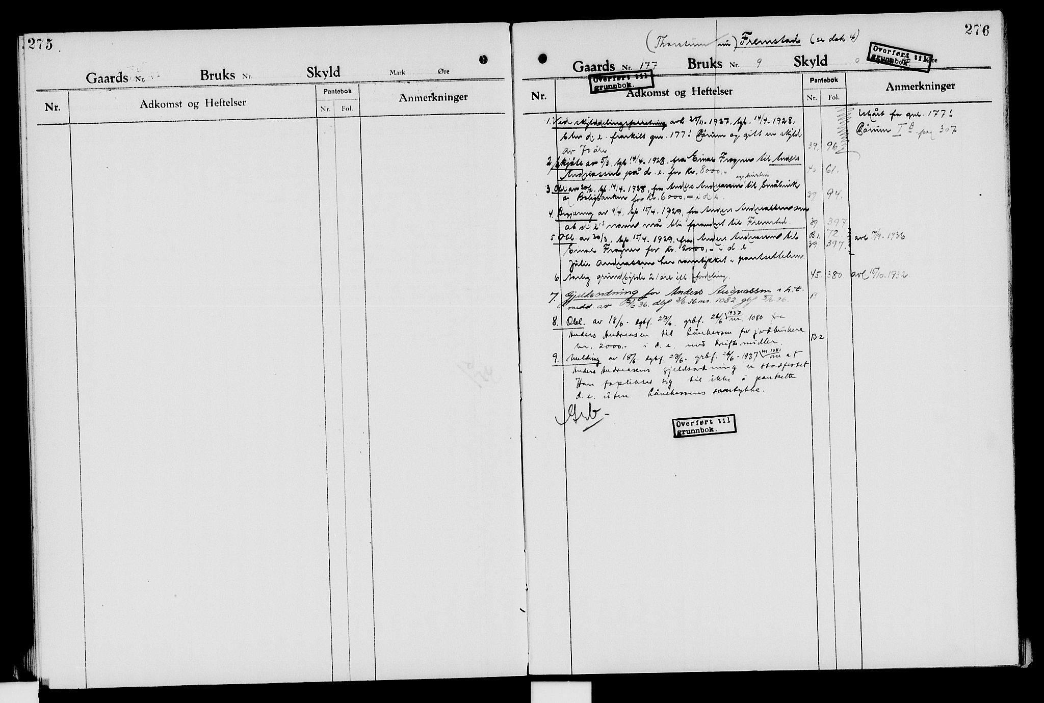 Nord-Hedmark sorenskriveri, SAH/TING-012/H/Ha/Had/Hade/L0007: Mortgage register no. 4.7, 1924-1940, p. 275-276