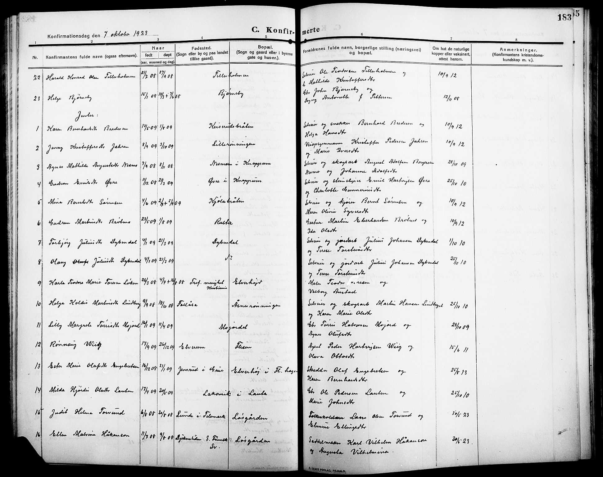 Åsnes prestekontor, SAH/PREST-042/H/Ha/Hab/L0007: Parish register (copy) no. 7, 1909-1926, p. 183