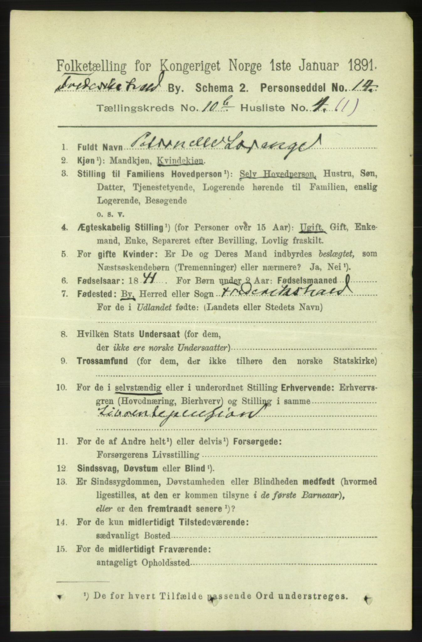 RA, 1891 census for 0101 Fredrikshald, 1891, p. 7361