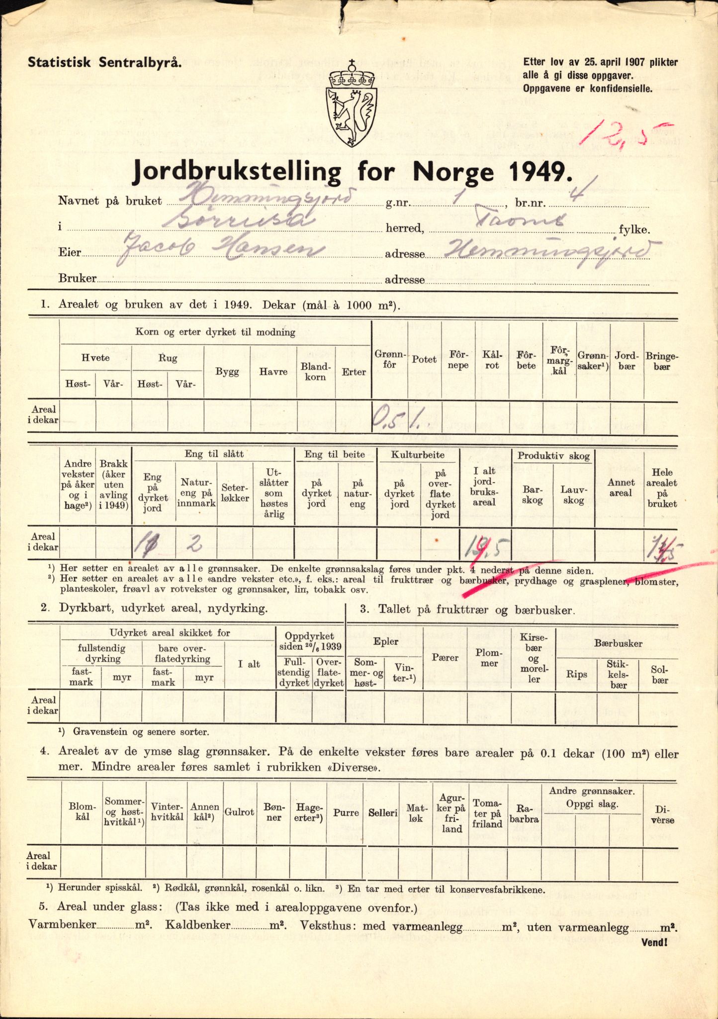 Statistisk sentralbyrå, Næringsøkonomiske emner, Jordbruk, skogbruk, jakt, fiske og fangst, AV/RA-S-2234/G/Gc/L0440: Troms: Sørreisa og Dyrøy, 1949, p. 179