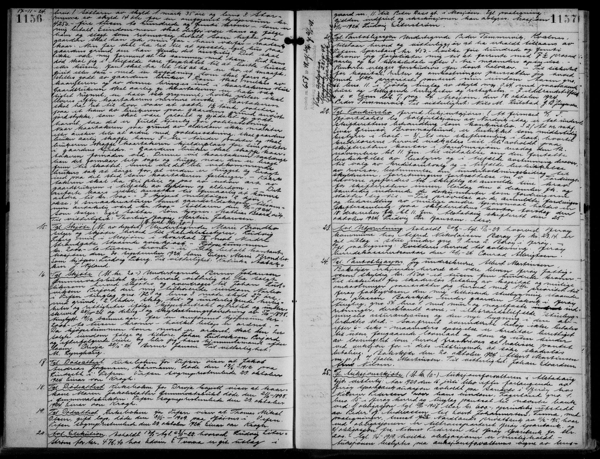 Søndre Helgeland sorenskriveri, SAT/A-4575/1/2/2C/L0022: Mortgage book no. 33, 1921-1925, p. 1156-1157, Deed date: 17.11.1924