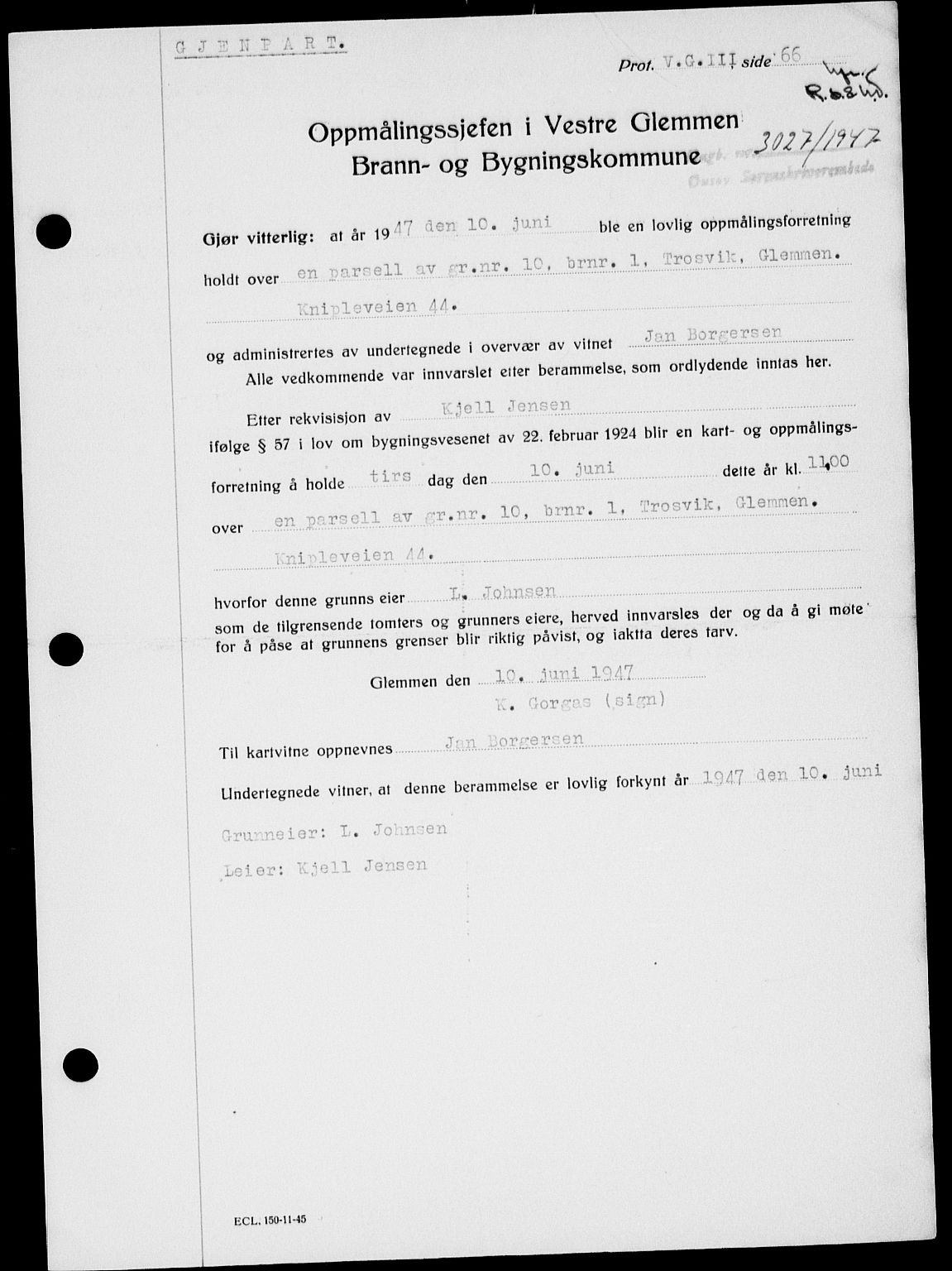 Onsøy sorenskriveri, SAO/A-10474/G/Ga/Gab/L0021: Mortgage book no. II A-21, 1947-1947, Diary no: : 3027/1947