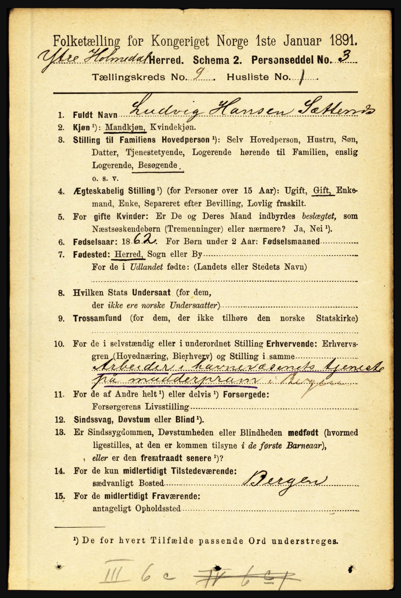 RA, 1891 census for 1429 Ytre Holmedal, 1891, p. 2043