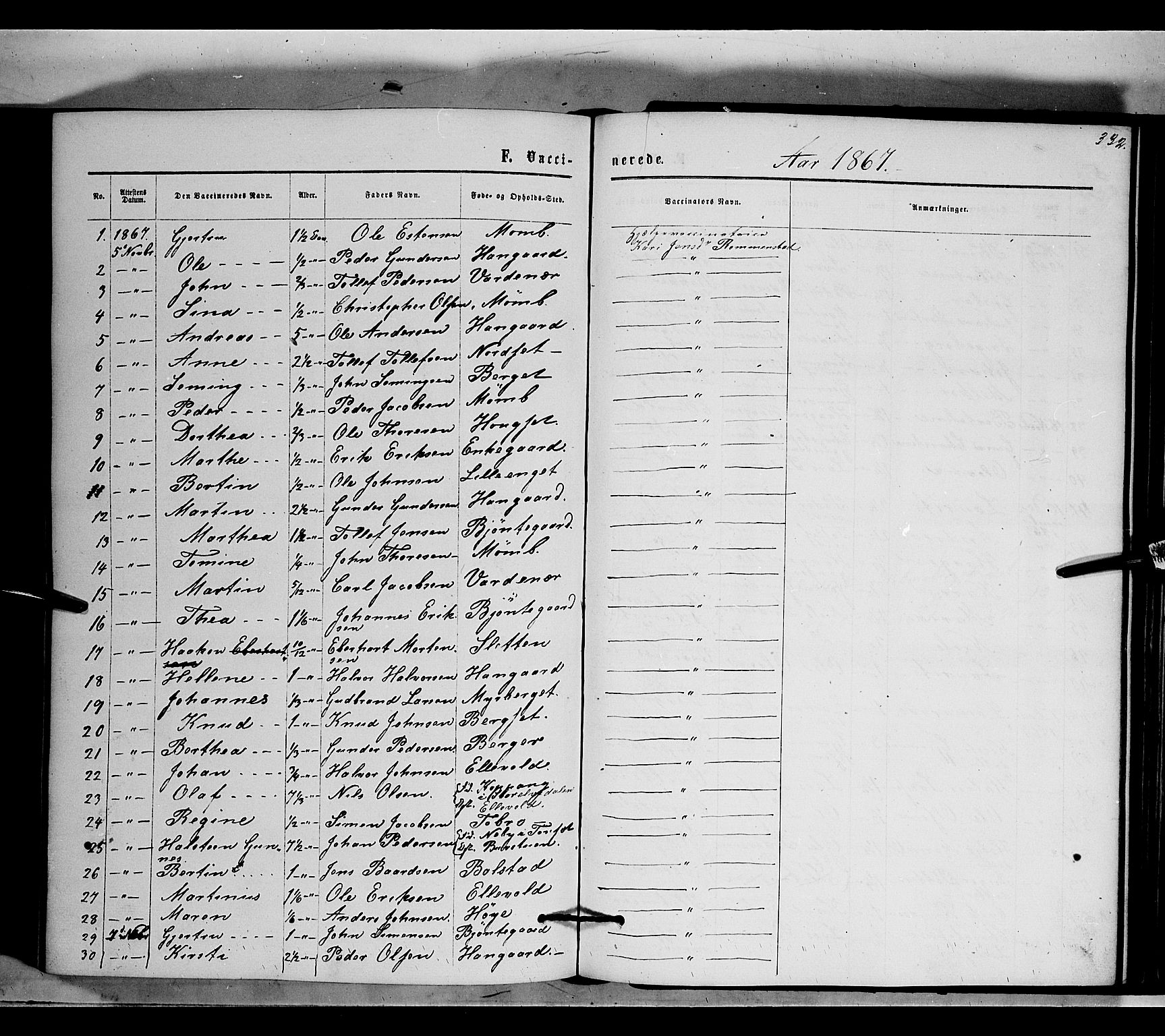 Rendalen prestekontor, SAH/PREST-054/H/Ha/Haa/L0006: Parish register (official) no. 6, 1867-1877, p. 332